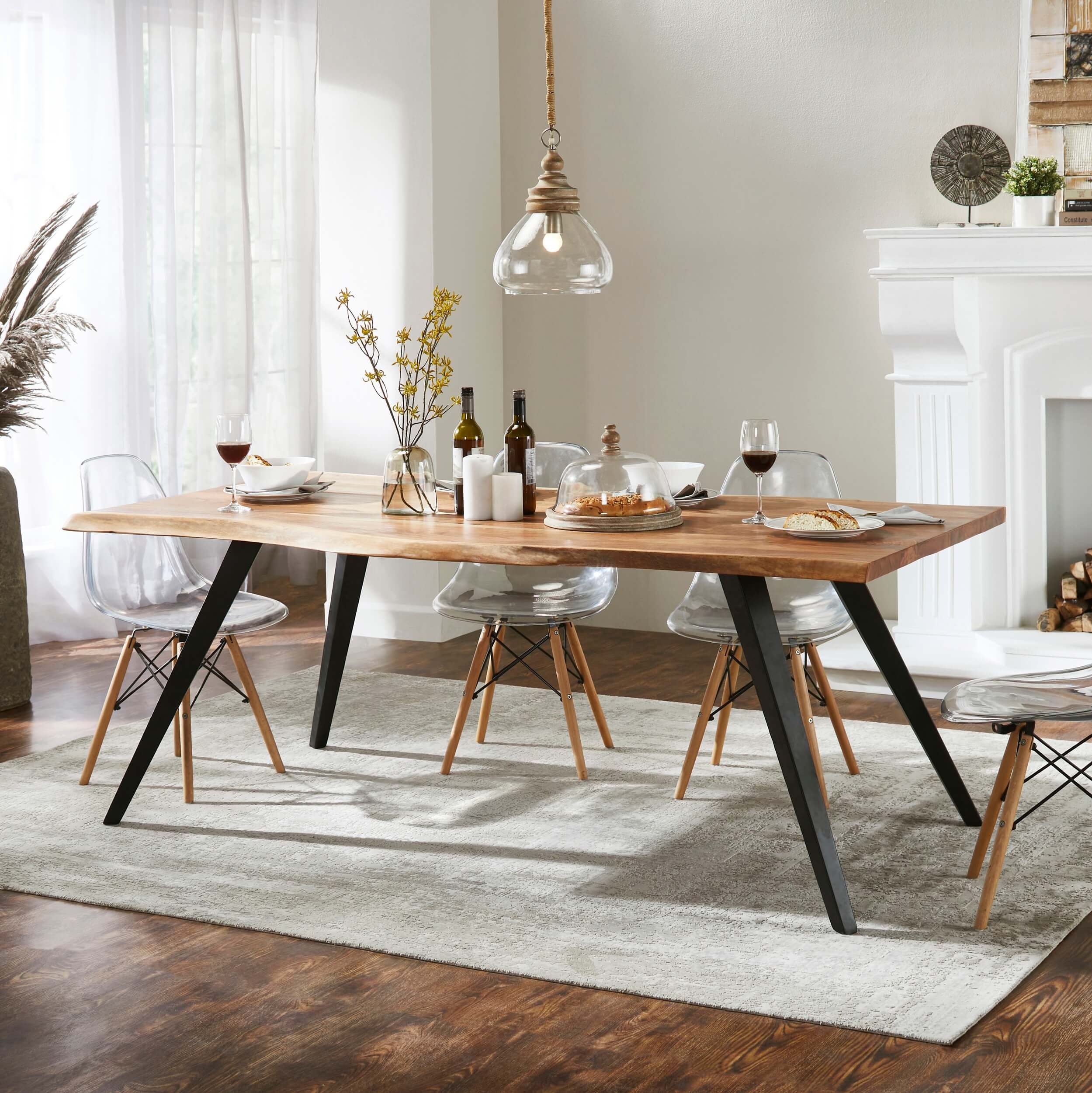 Summit 79" Live Edge Solid Wood Dining Table with 4 Legs