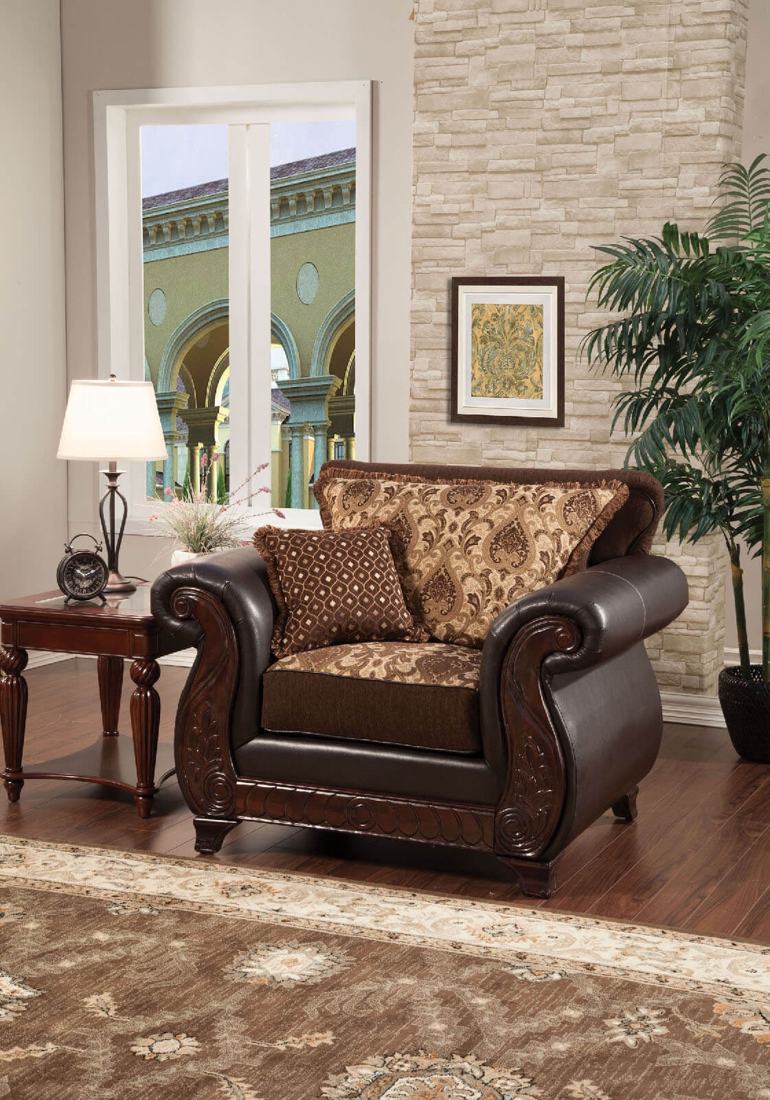 Franklin Fabric/Leatherette/Wood Living Room Set