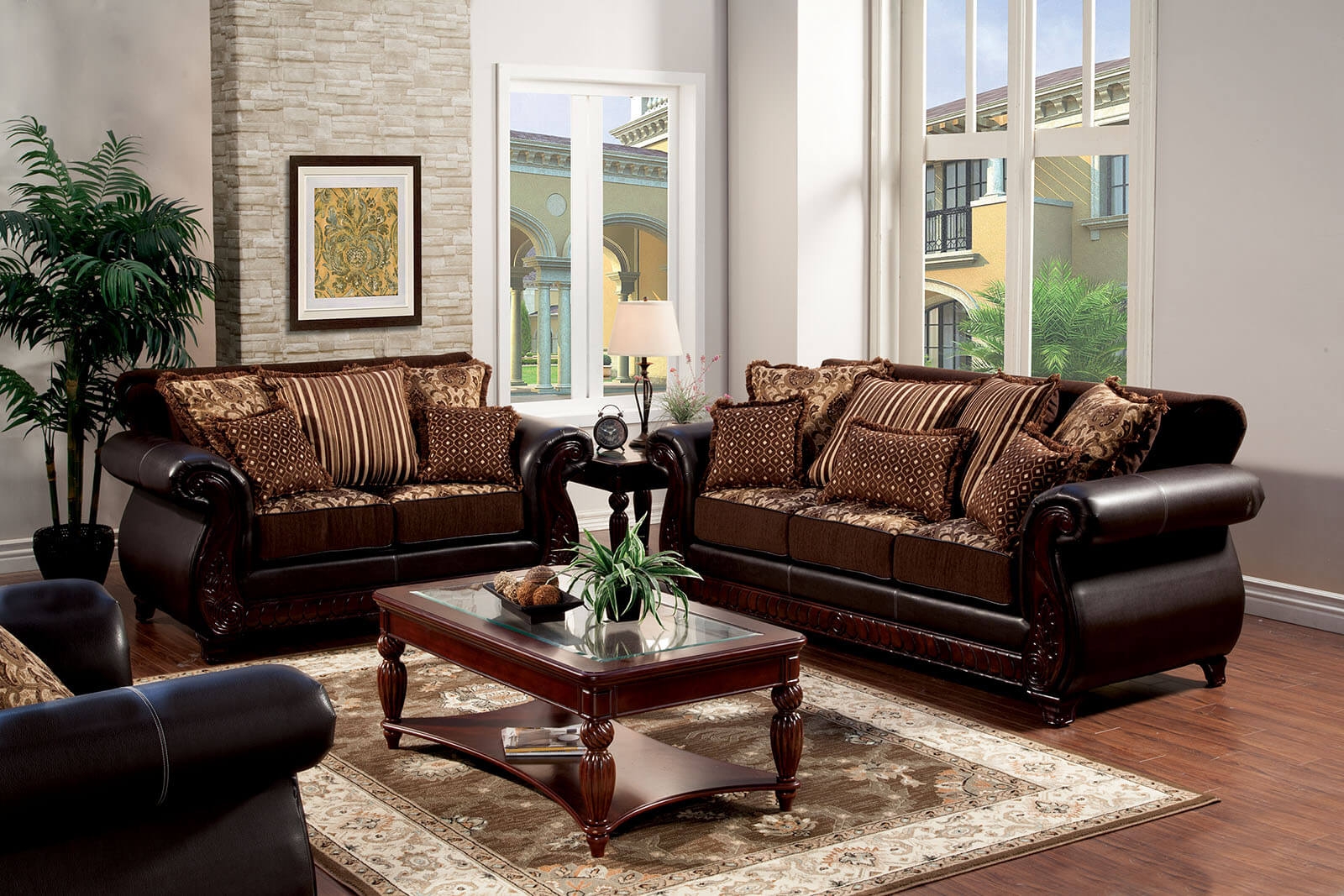 Franklin Fabric/Leatherette/Wood Living Room Set