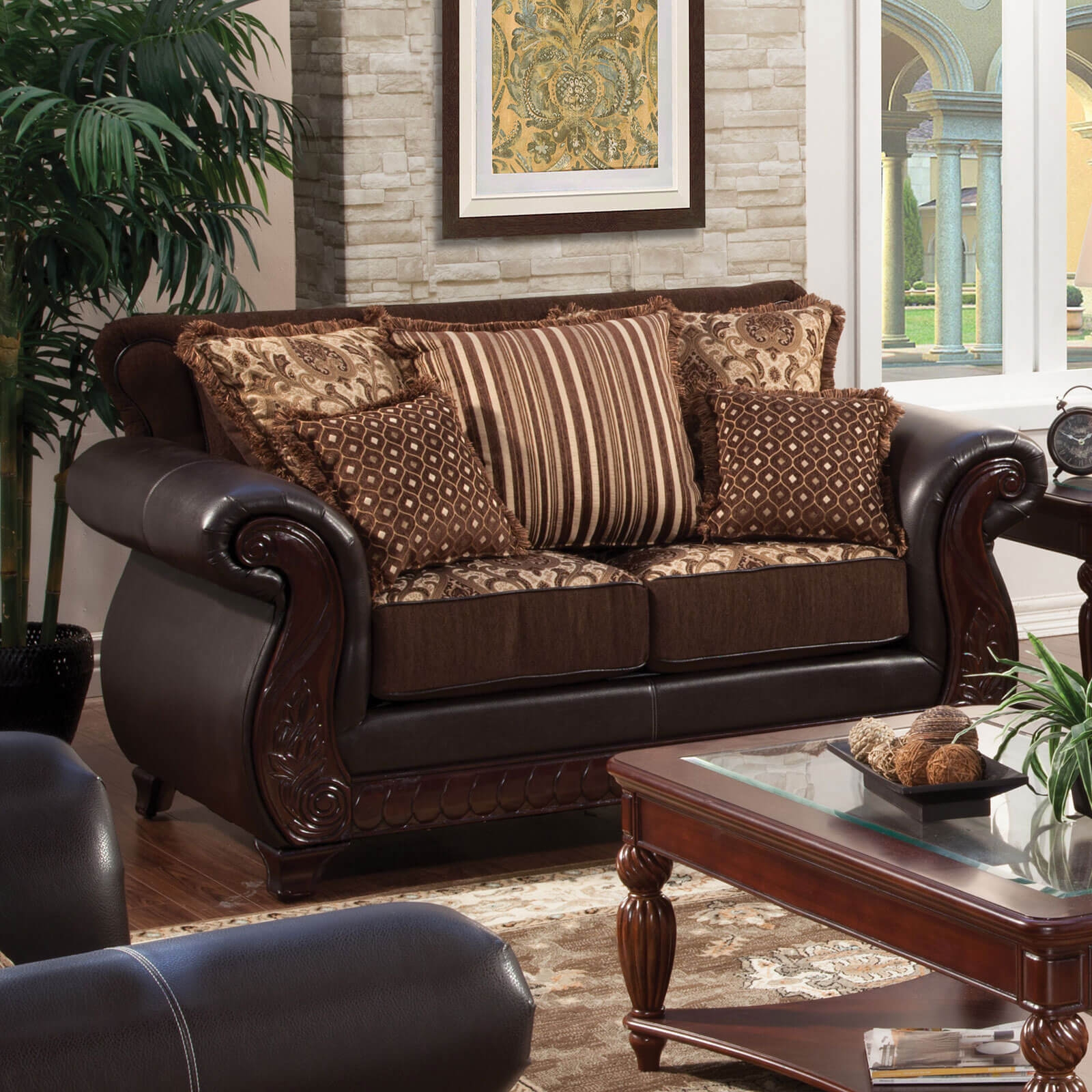 Franklin Fabric/Leatherette/Wood Living Room Set
