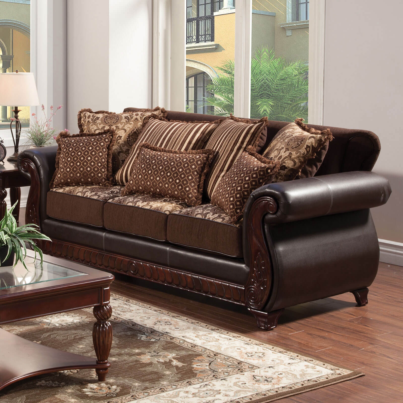 Franklin Fabric/Leatherette/Wood Living Room Set