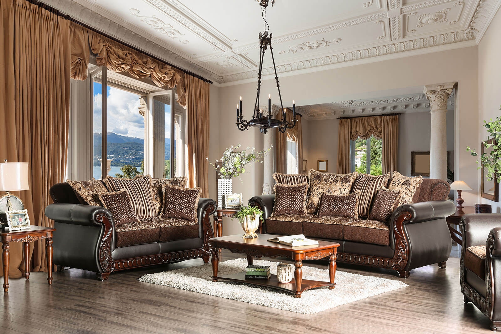 Franklin Fabric/Leatherette/Wood Living Room Set