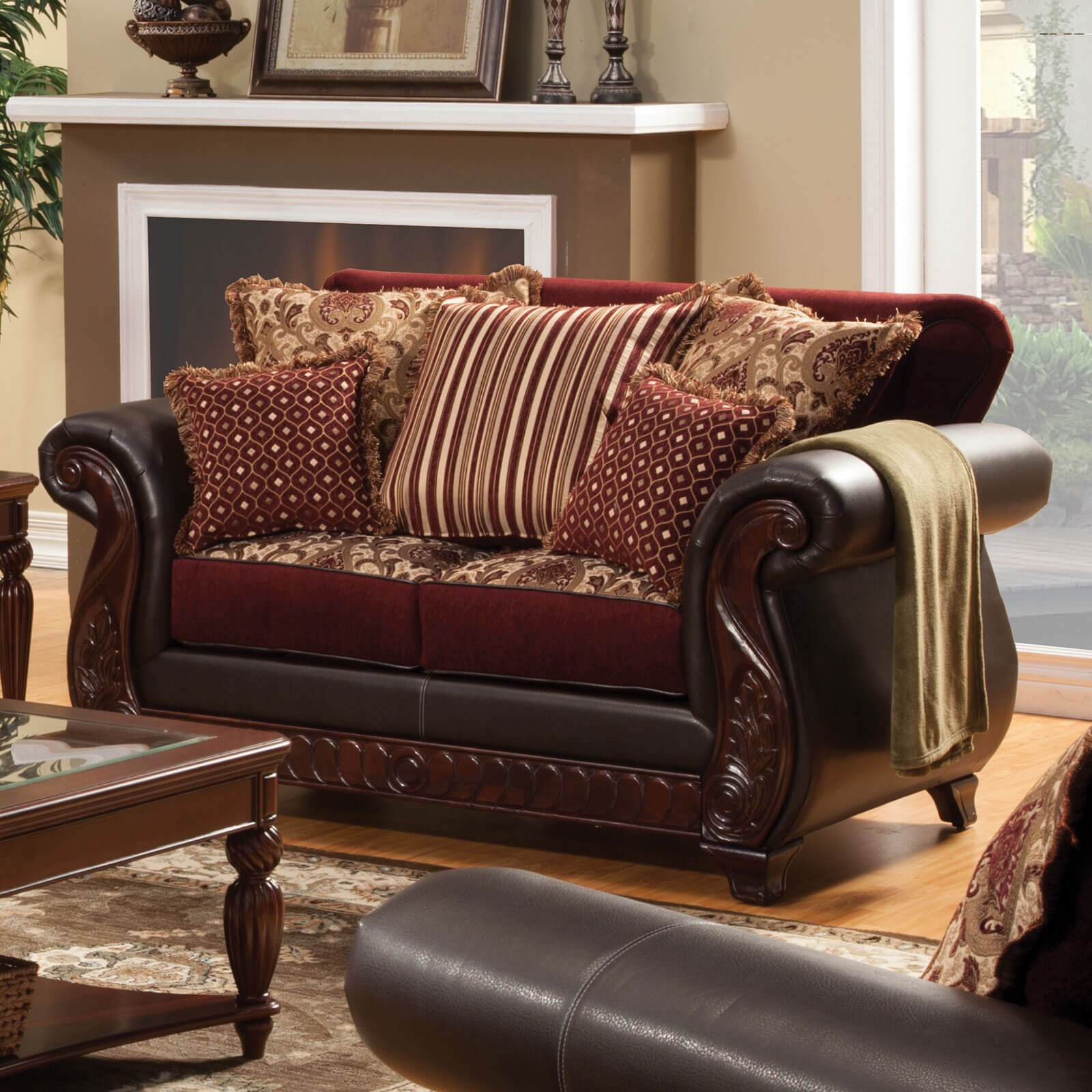 Franklin Fabric/Leatherette/Wood Loveseat