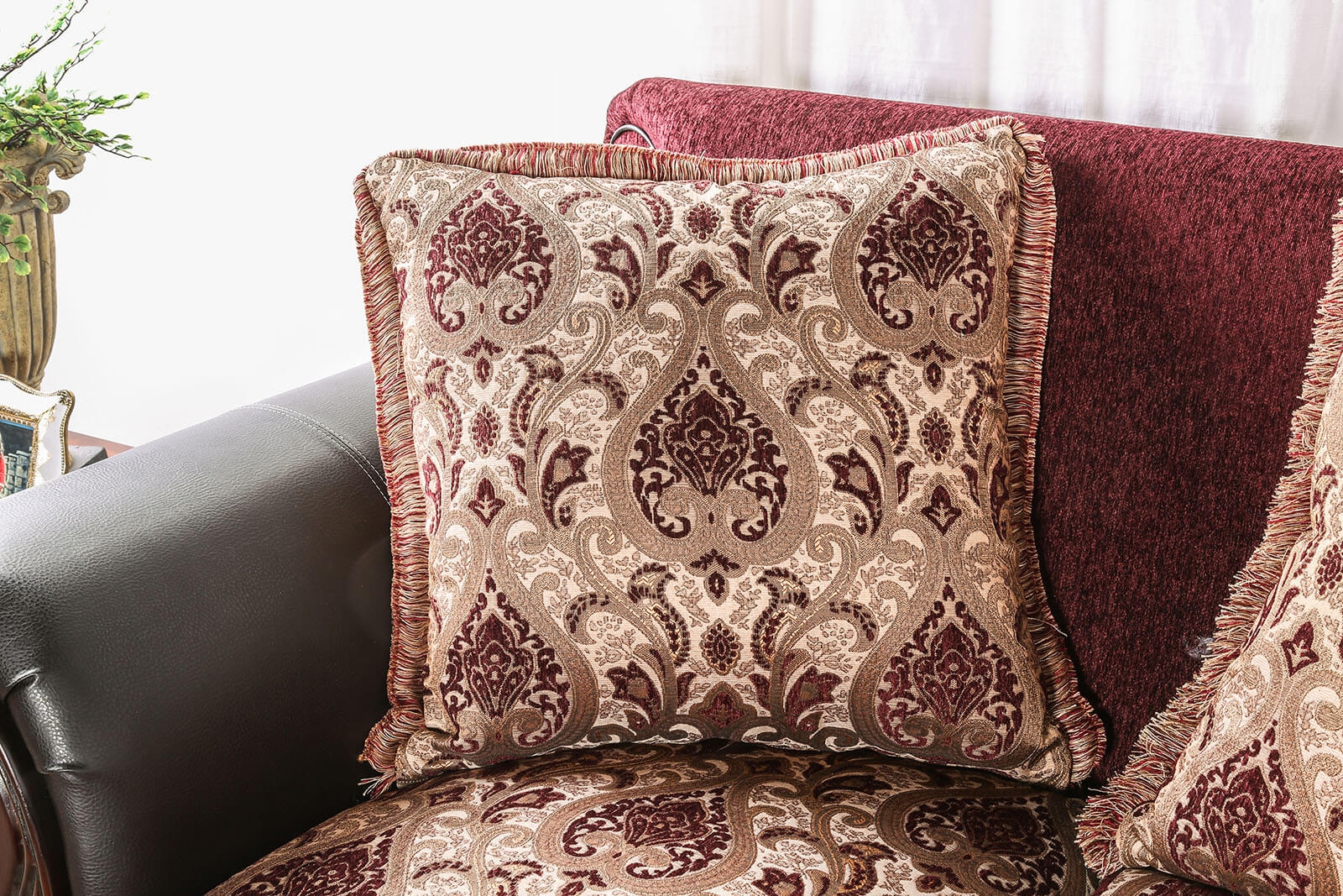 Franklin Chenille Fabric/Leatherette/Wood Sofa