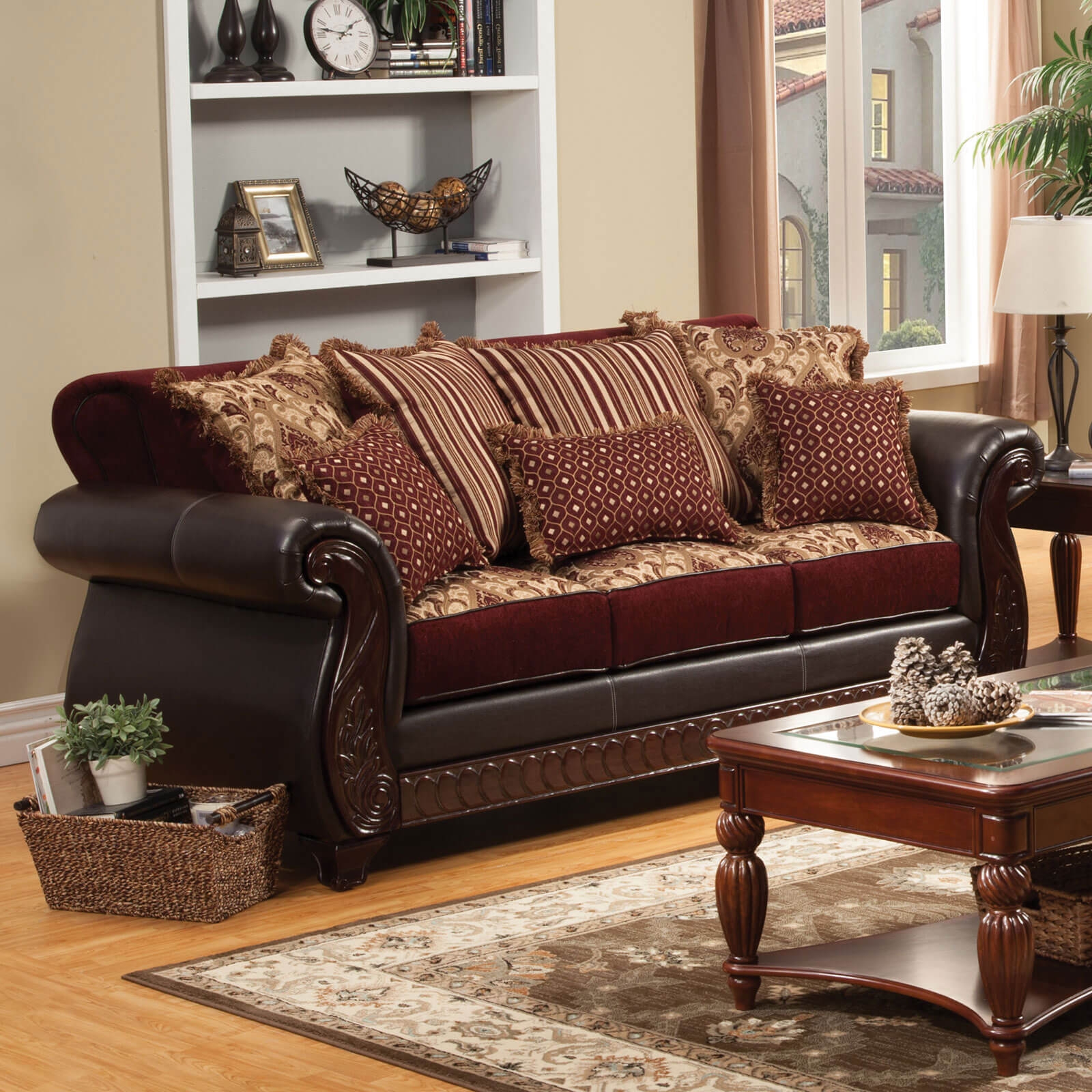 Franklin Chenille Fabric/Leatherette/Wood Sofa