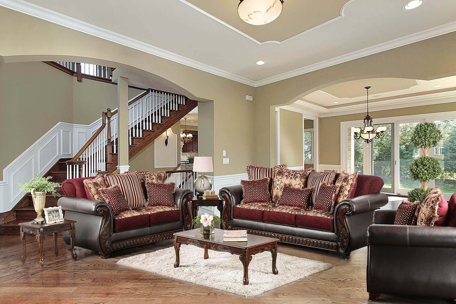 Franklin Fabric/Leatherette/Wood Living Room Set