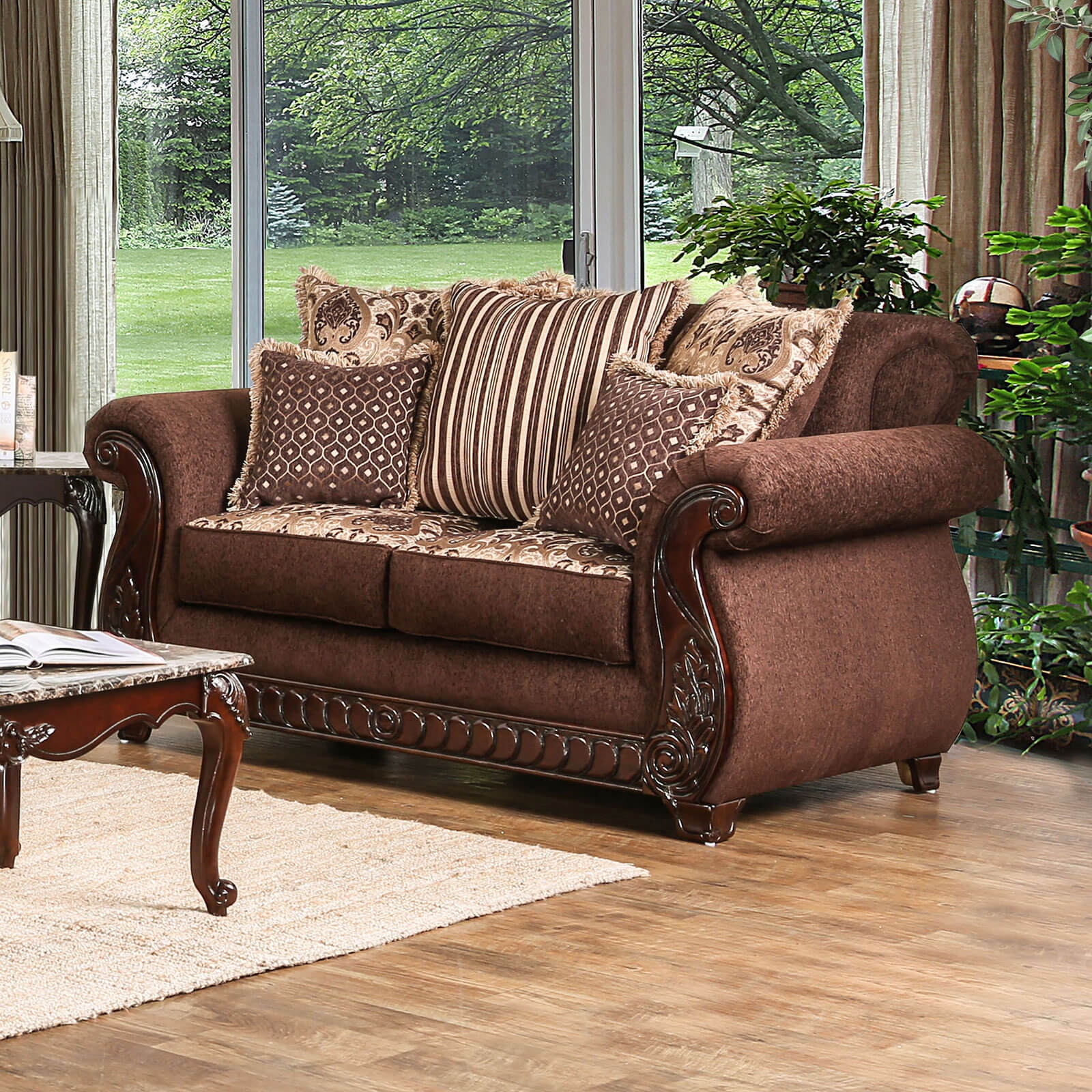 Tabitha Fabric/Leatherette/Wood Living Room Set