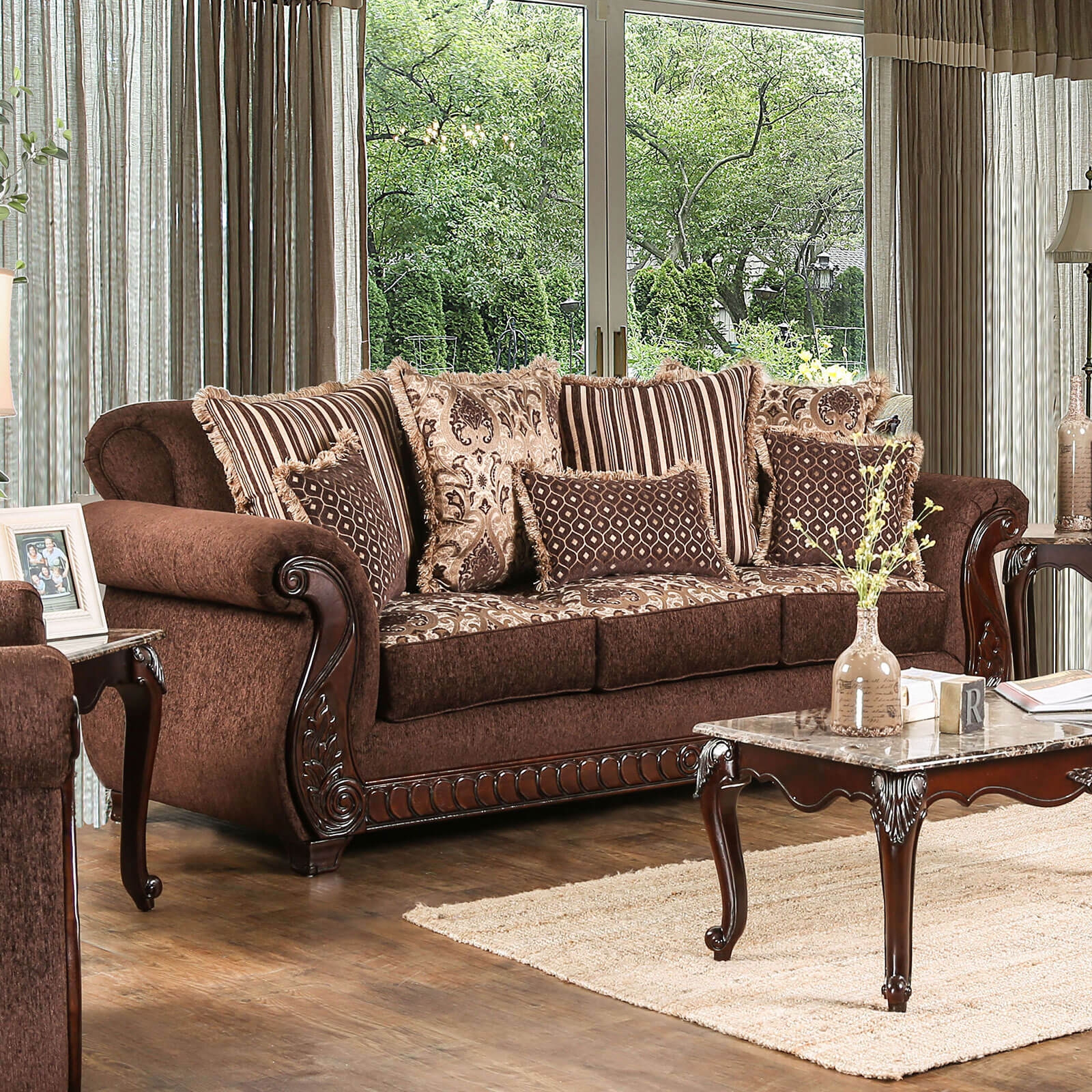 Tabitha Fabric/Leatherette/Wood Living Room Set