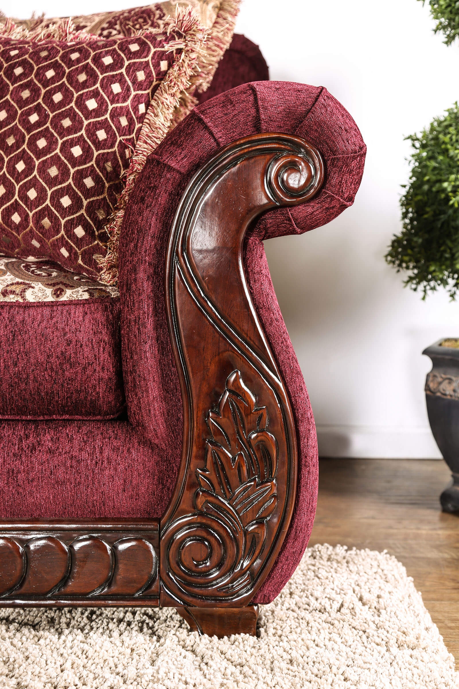 Tabitha Fabric/Leatherette/Wood Sofa