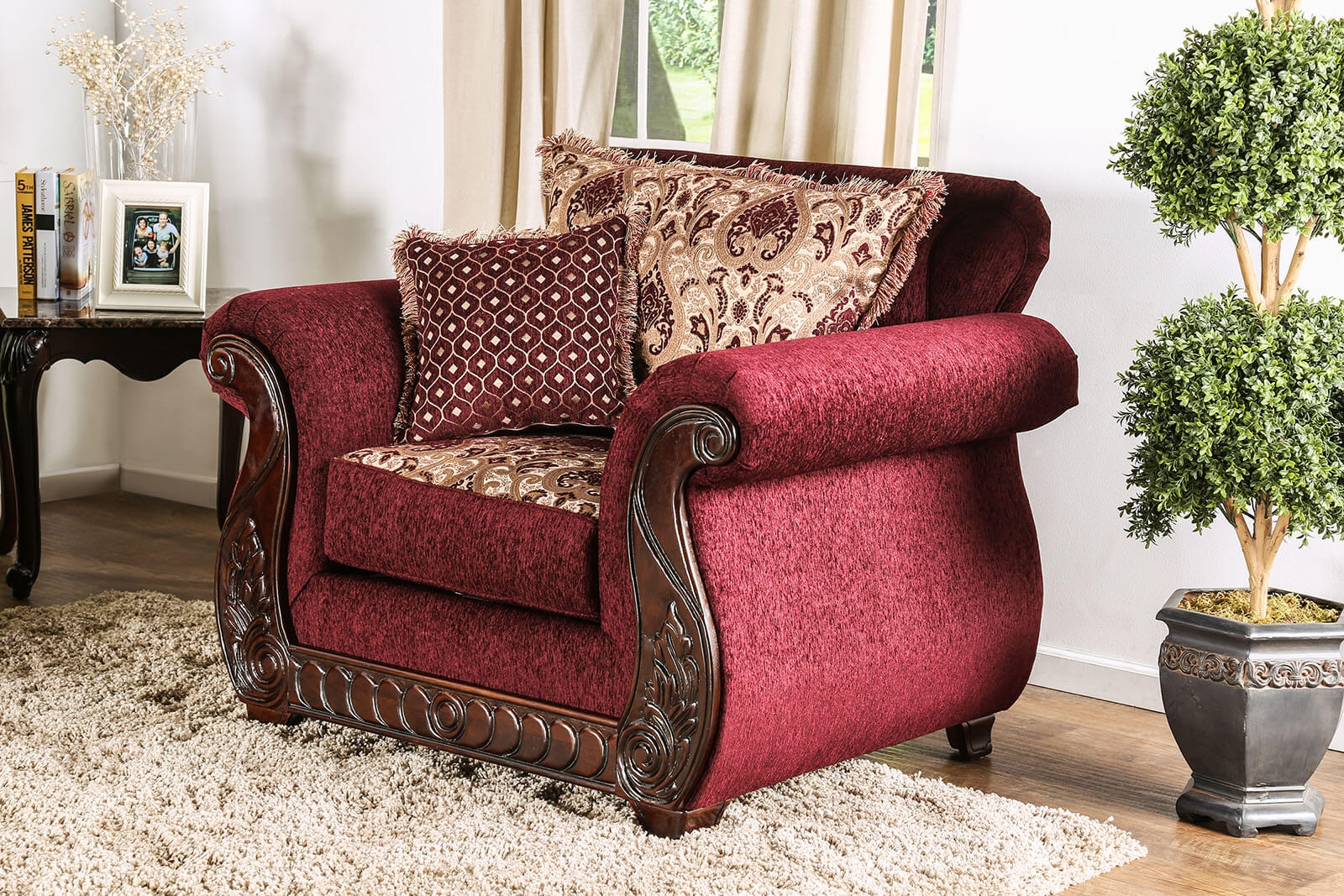 Tabitha Fabric/Leatherette/Wood Chair