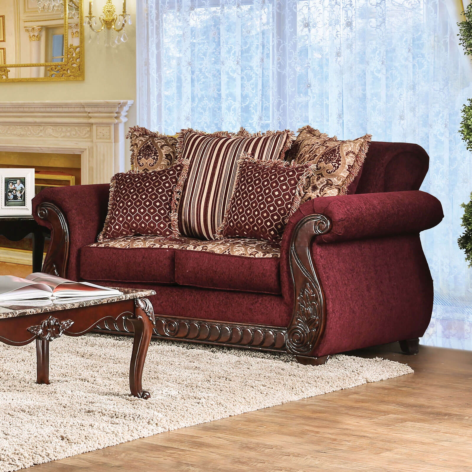 Tabitha Fabric/Leatherette/Wood Loveseat