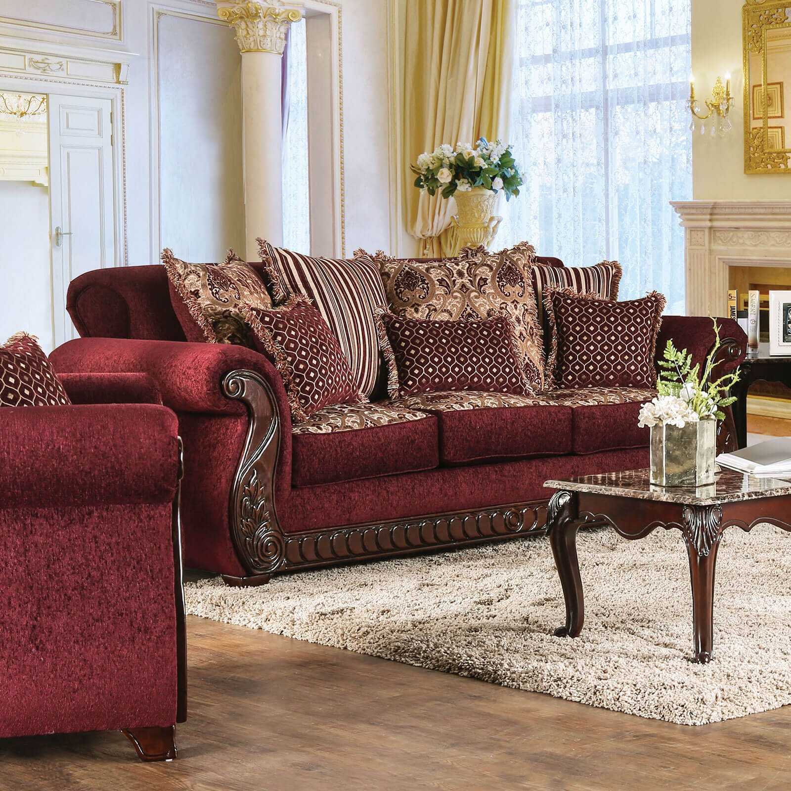 Tabitha Fabric/Leatherette/Wood Living Room Set