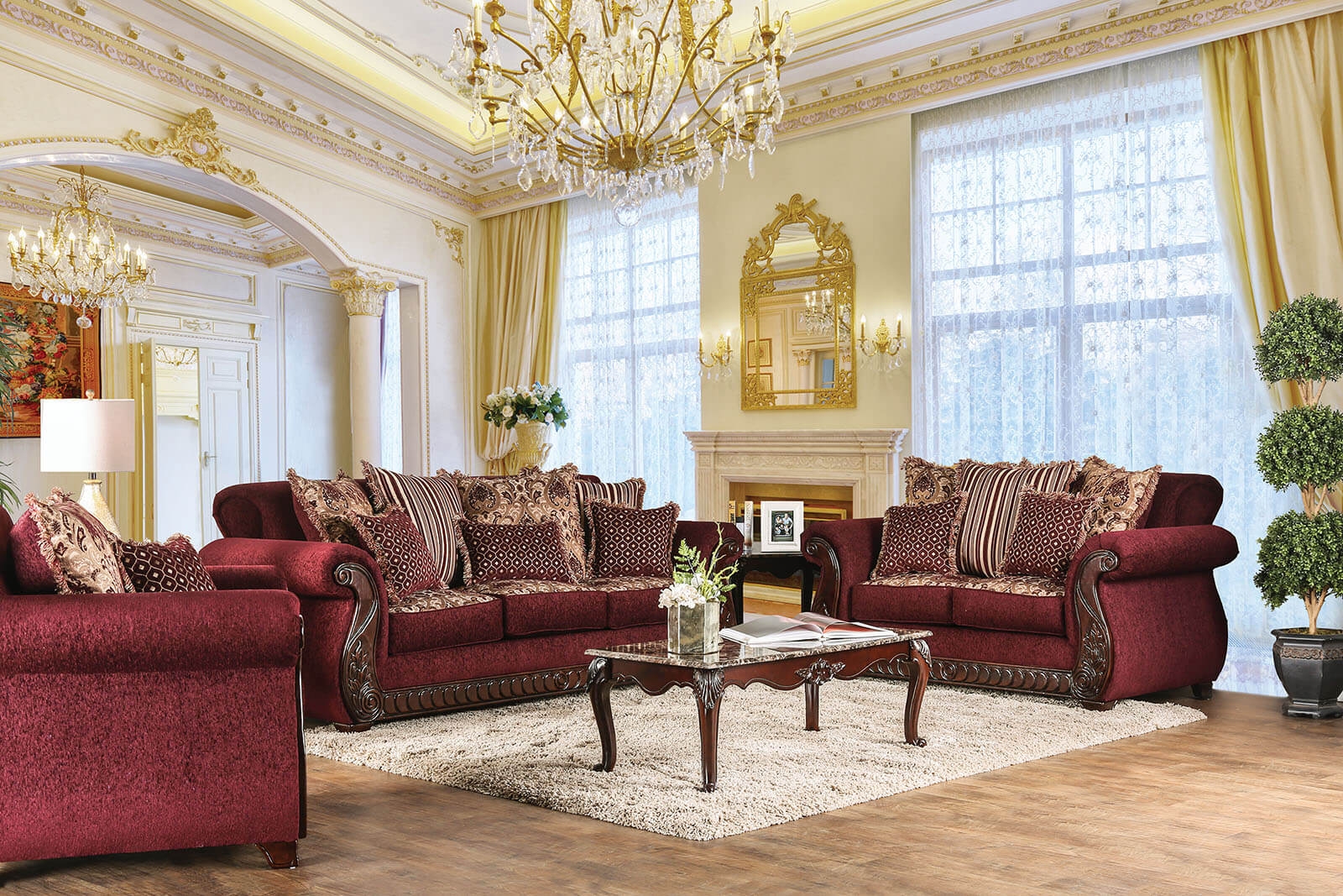 Tabitha Fabric/Leatherette/Wood Living Room Set