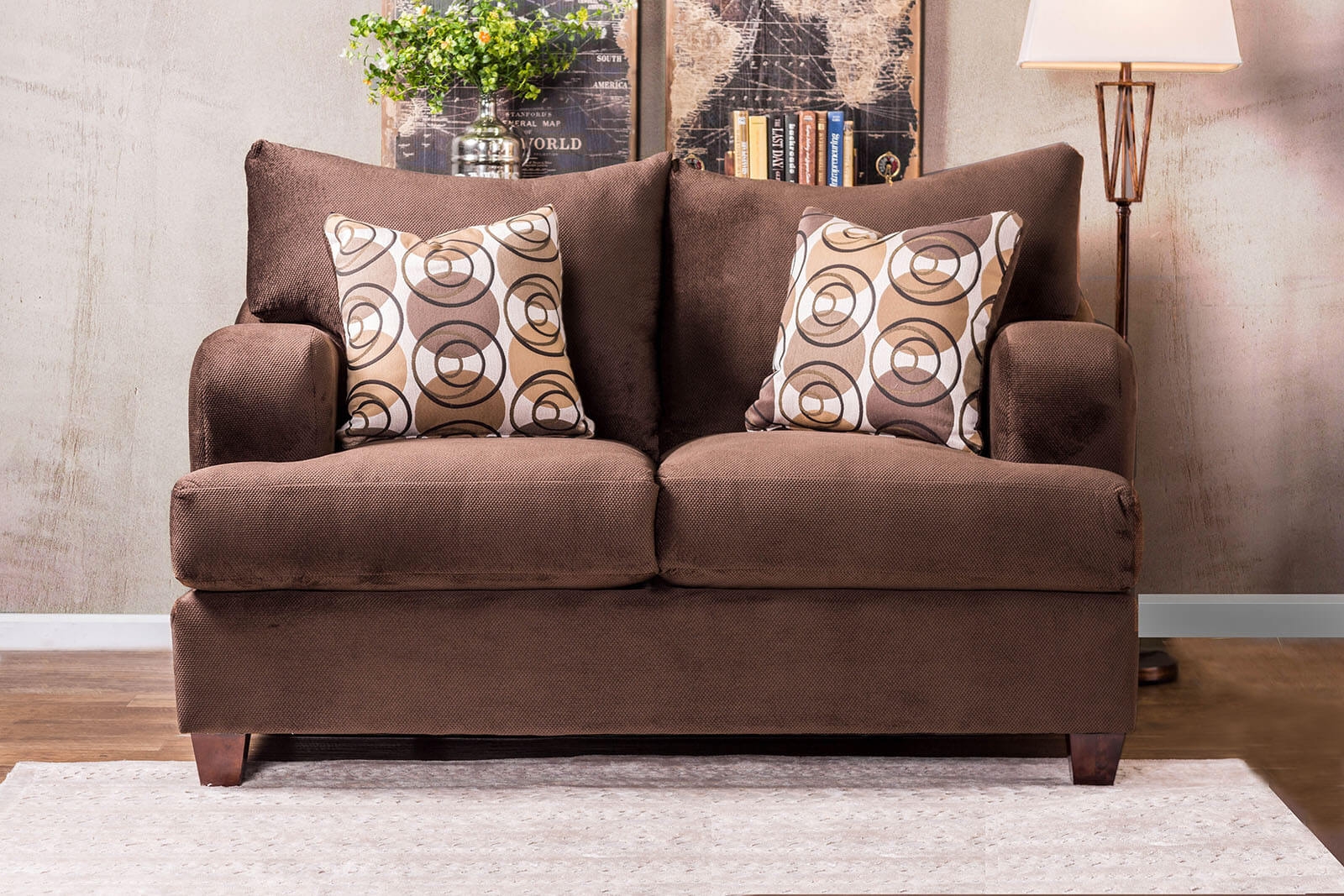 Wessington Chocolate Stationary Sofa Loveseat
