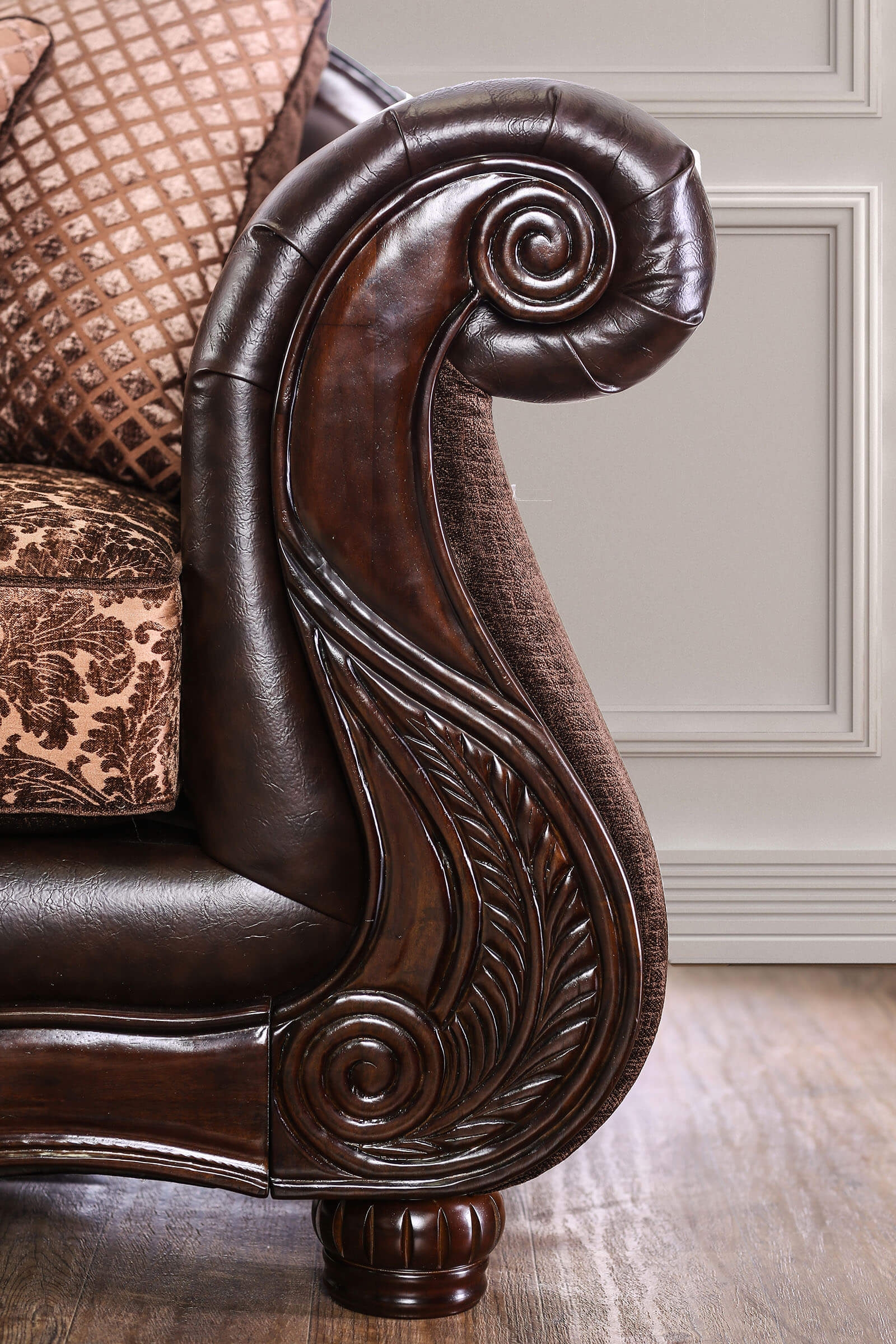 Elpis Fabric/Leatherette/Wood Living Room Set