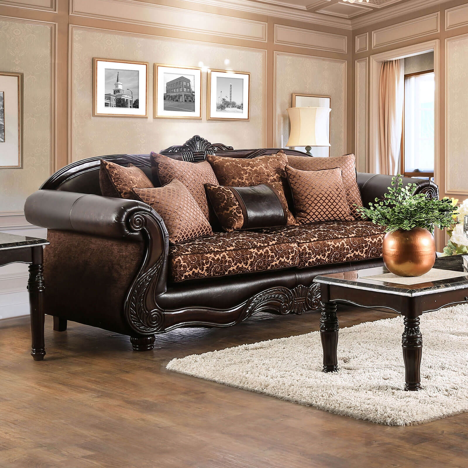 Elpis Fabric/Leatherette/Wood Living Room Set