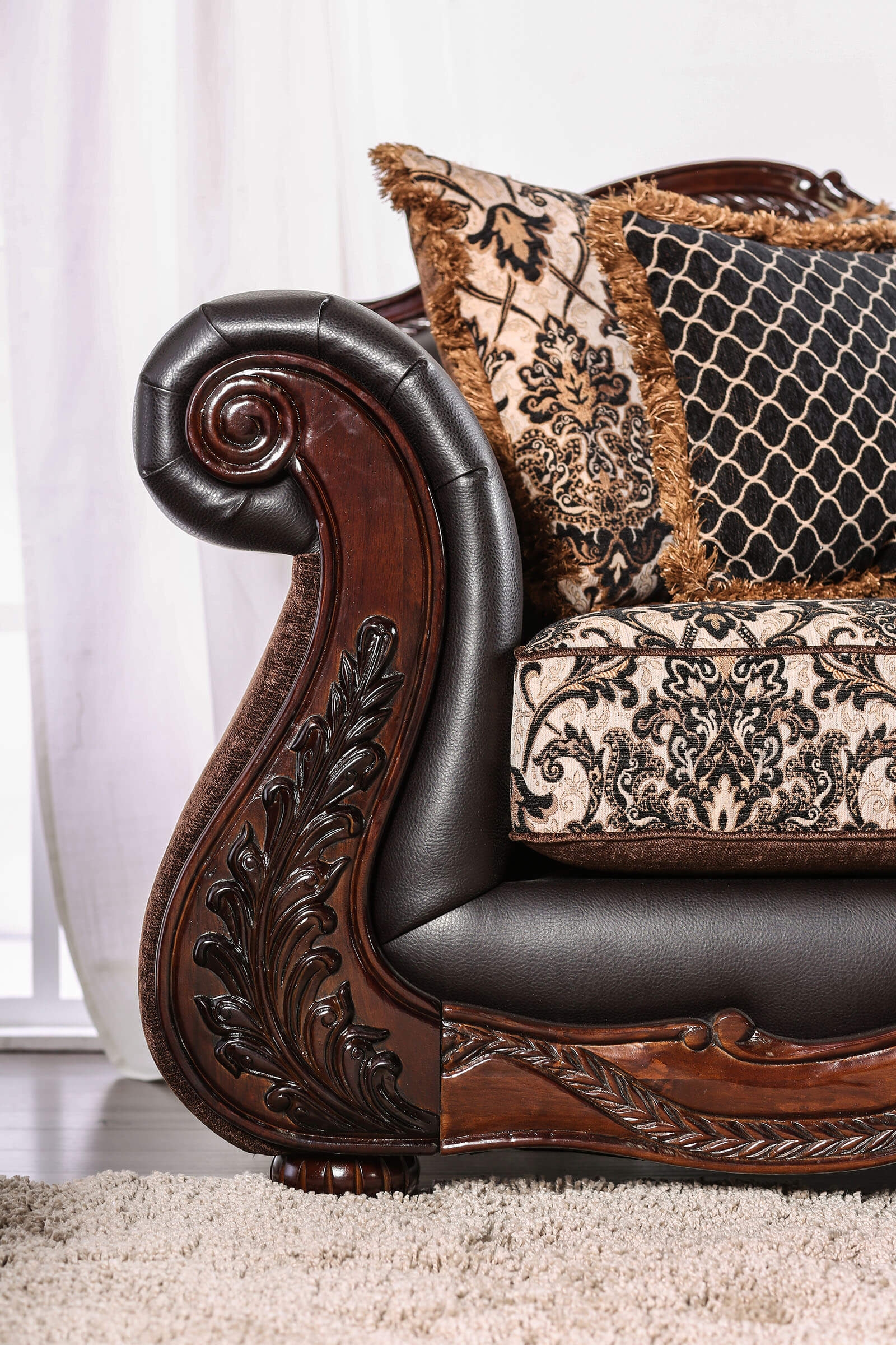 Jamael Chenille Fabric/Leatherette Sofa
