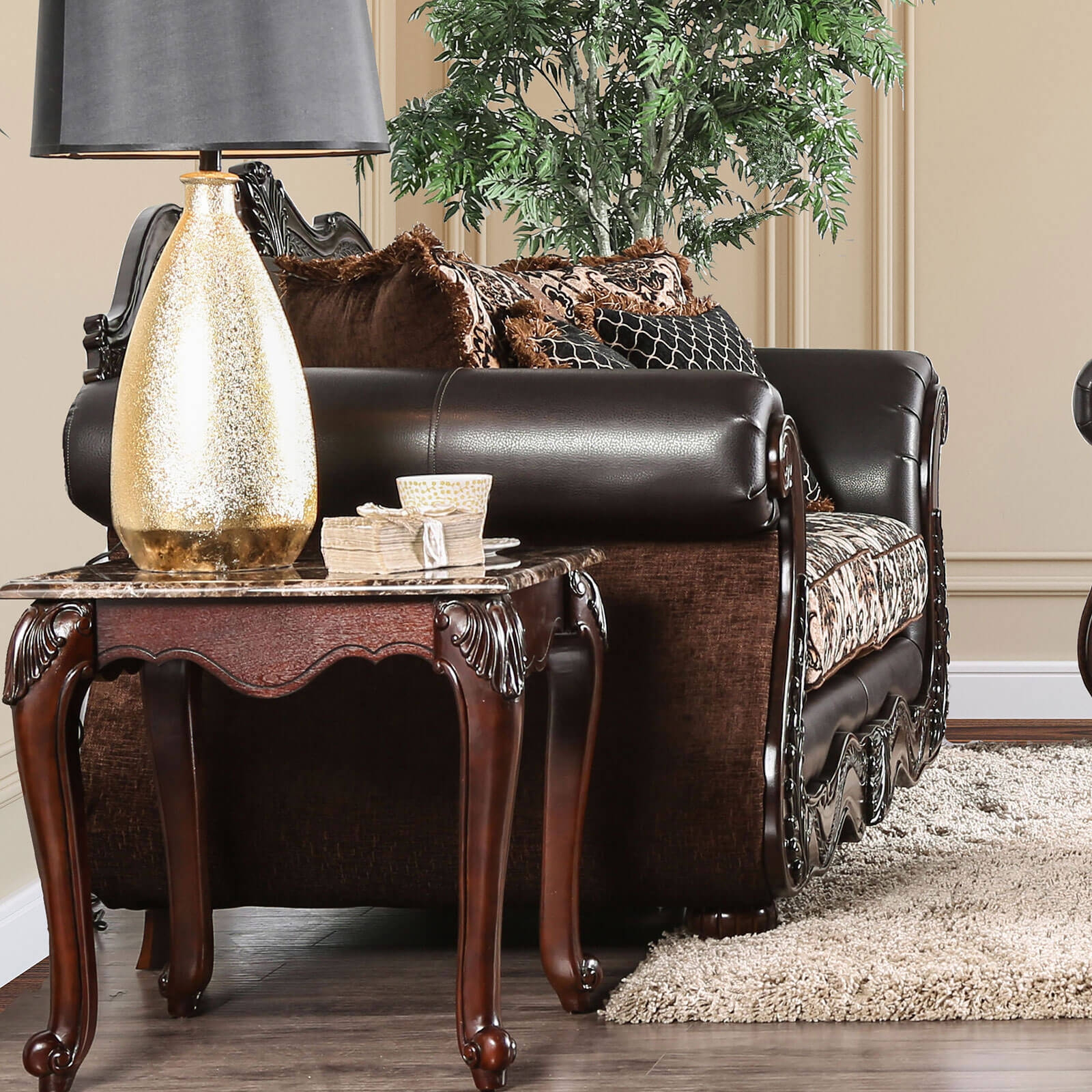 Jamael Fabric/Wood Living Room Set