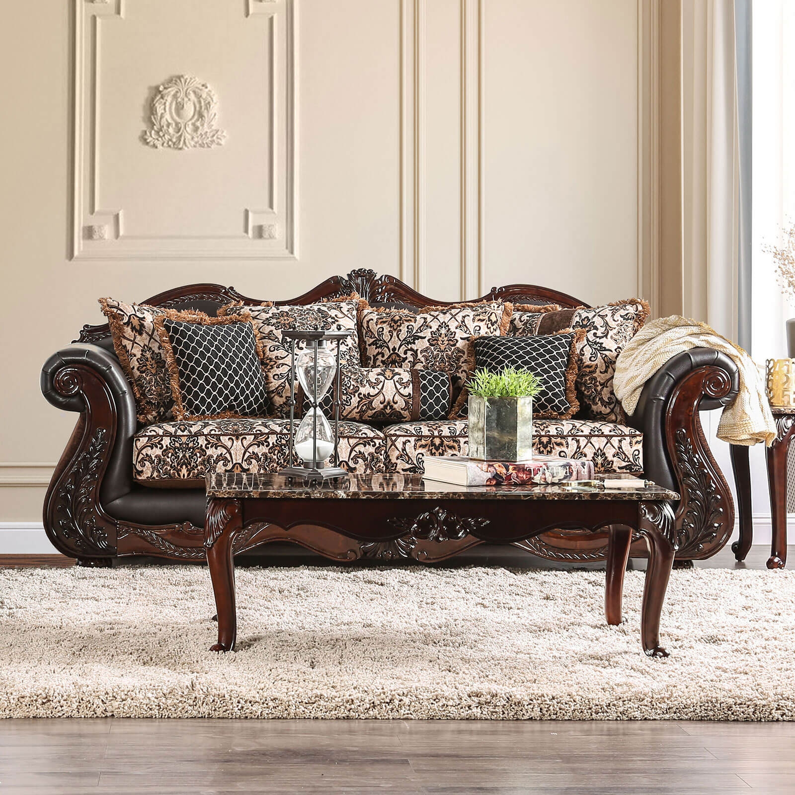 Jamael Fabric/Wood Living Room Set