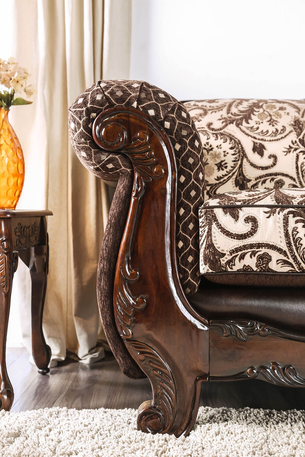Quirino Fabric/Leatherette/Wood Loveseat