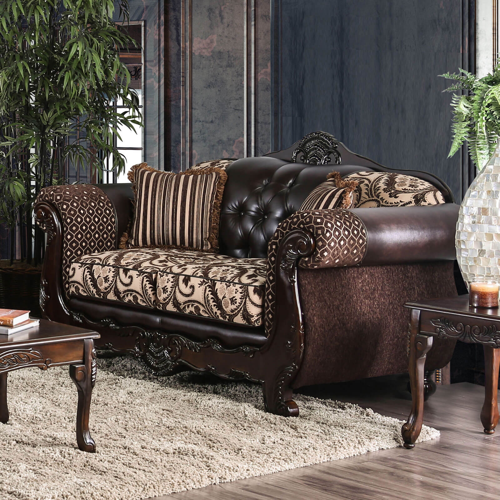 Quirino Fabric/Leatherette/Wood Loveseat