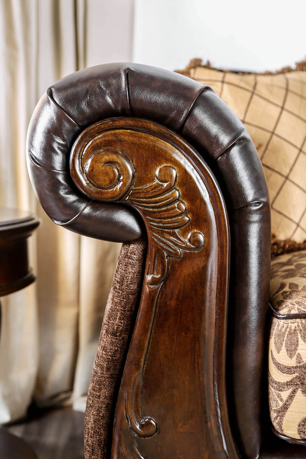 Quirino Fabric/Leatherette/Wood Sofa