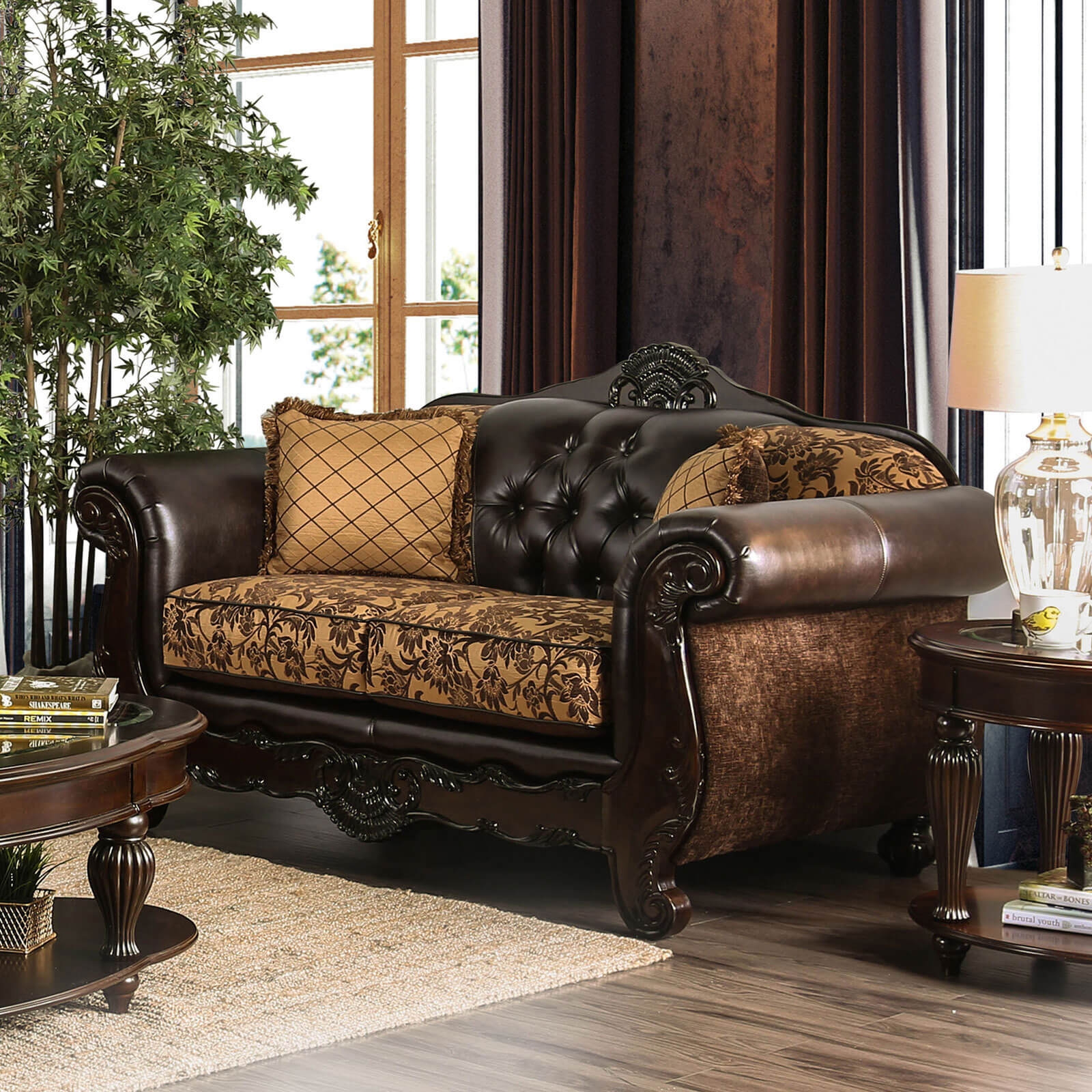 Quirino Fabric/Leatherette/Wood Loveseat