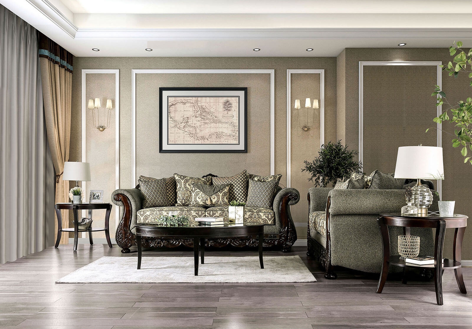 Justina Fabric/Wood Living Room Set