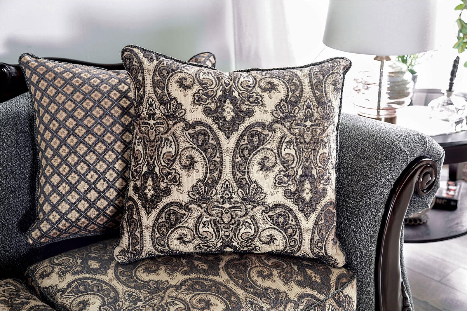 Justina Fabric/Wood Living Room Set