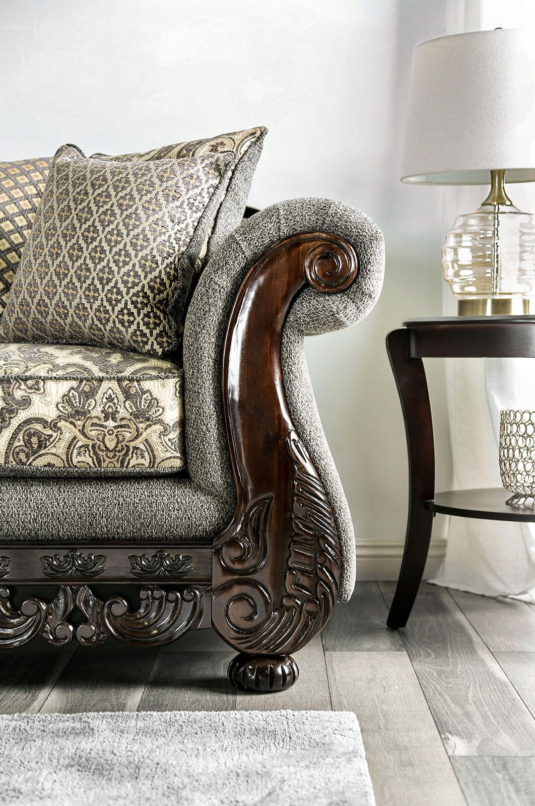 Justina Fabric/Wood Living Room Set