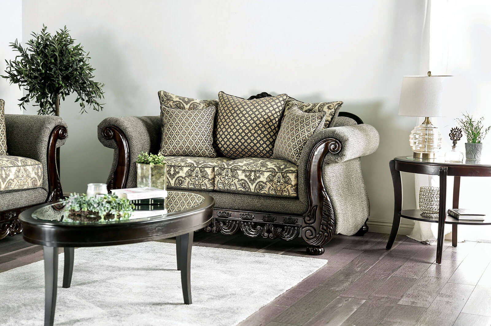 Justina Fabric/Wood Living Room Set
