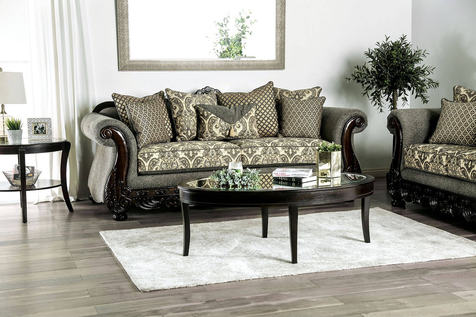 Justina Fabric/Wood Living Room Set