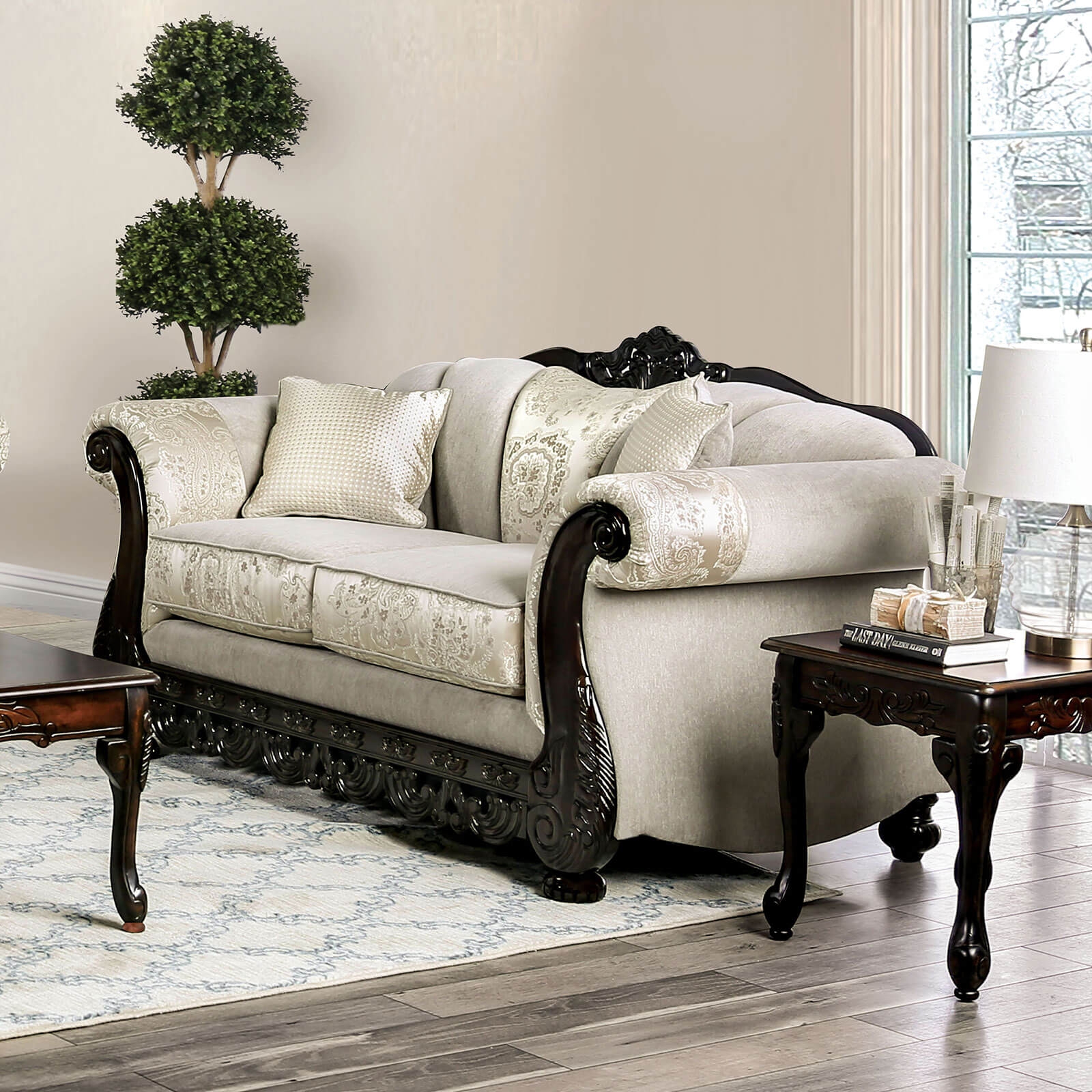 Newdale Chenille Fabric/Wood Loveseat
