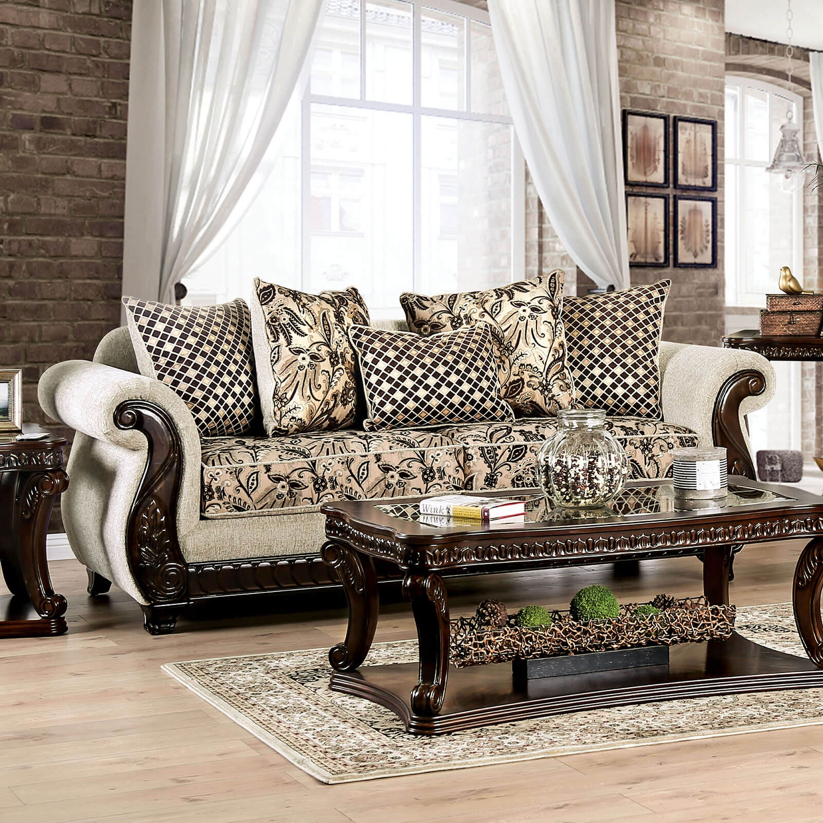 Caldiran Fabric/Wood Sofa