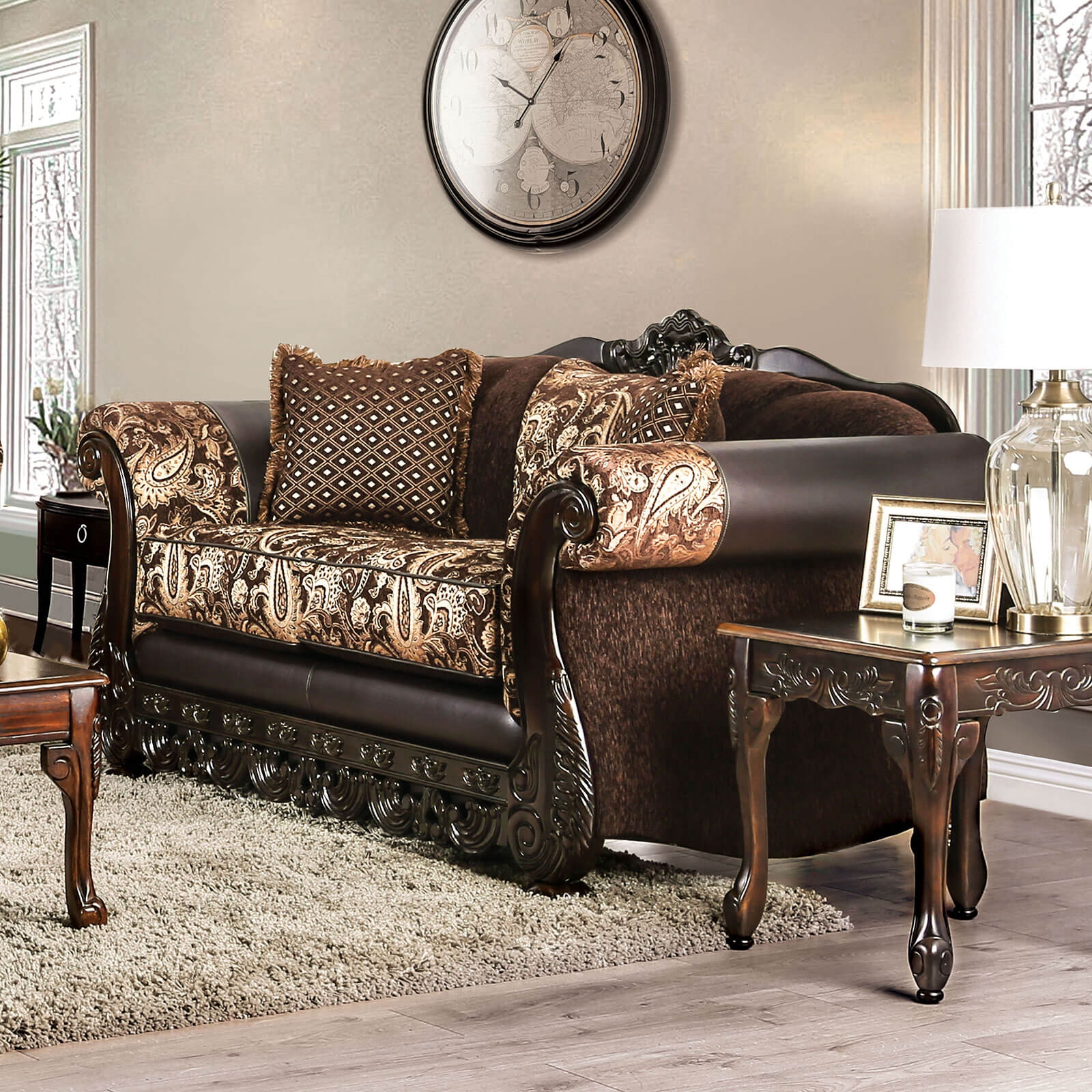 Newdale Chenille Fabric/Wood Loveseat