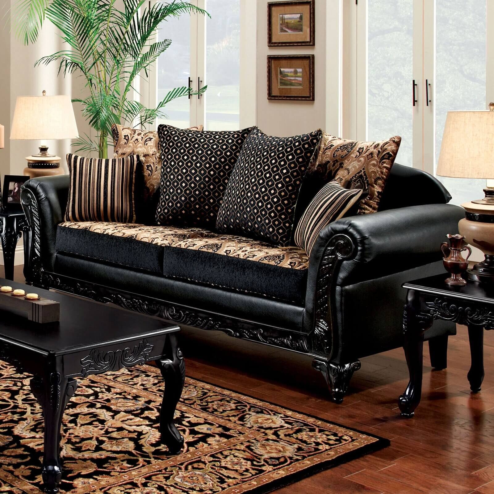Theodora Fabric/Leatherette/Wood Living Room Set