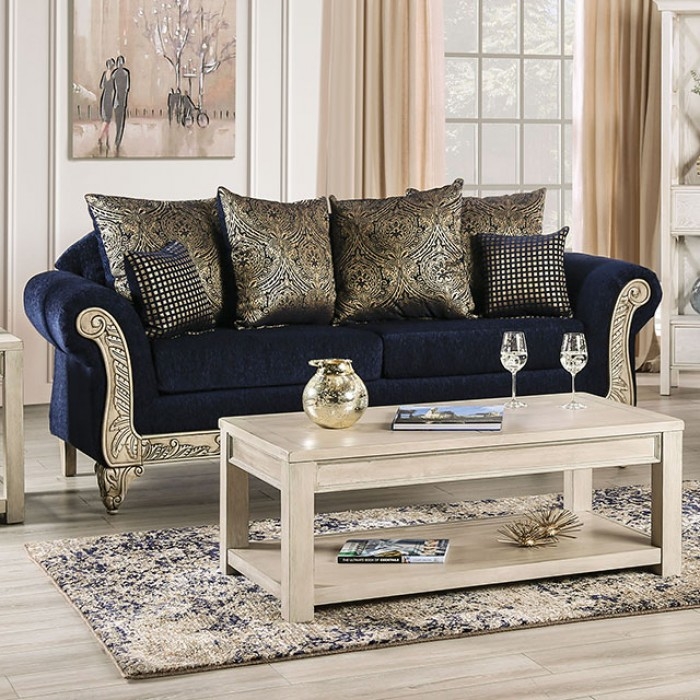 Marinella Fabric/Wood Living Room Set