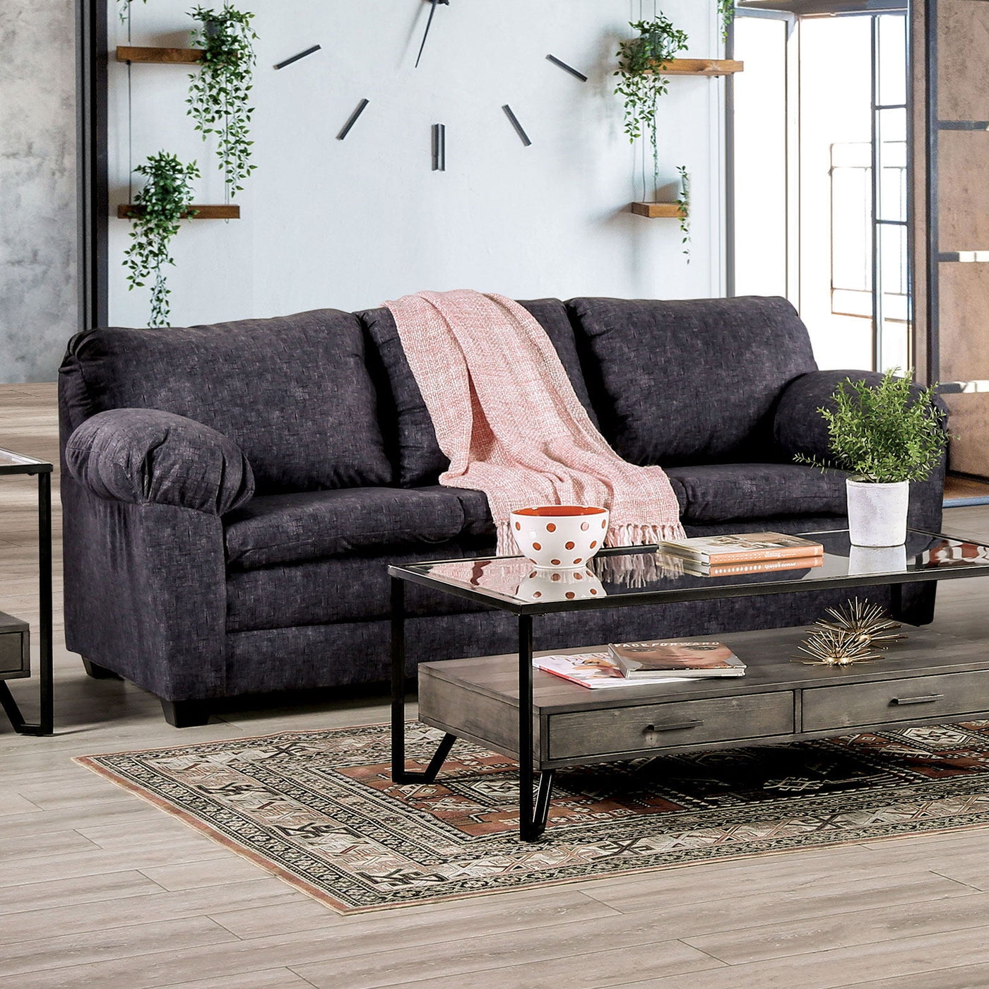 Vixal Transitional Fabric Upholstered Sofa Brown
