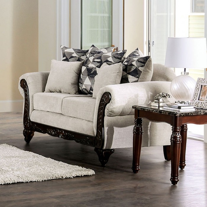 Cassani Chenille Fabric/Wood Living Room Set