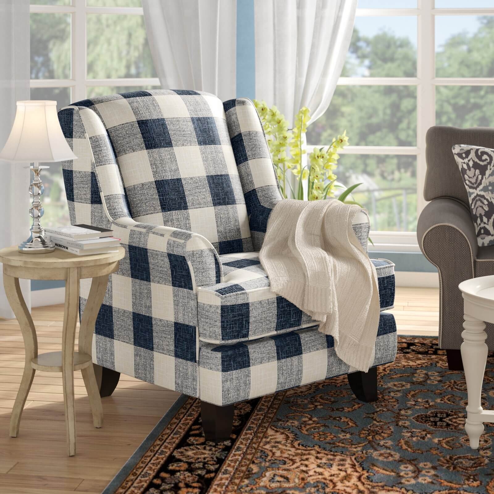 Nash Checkered Pattern Fabric Chair