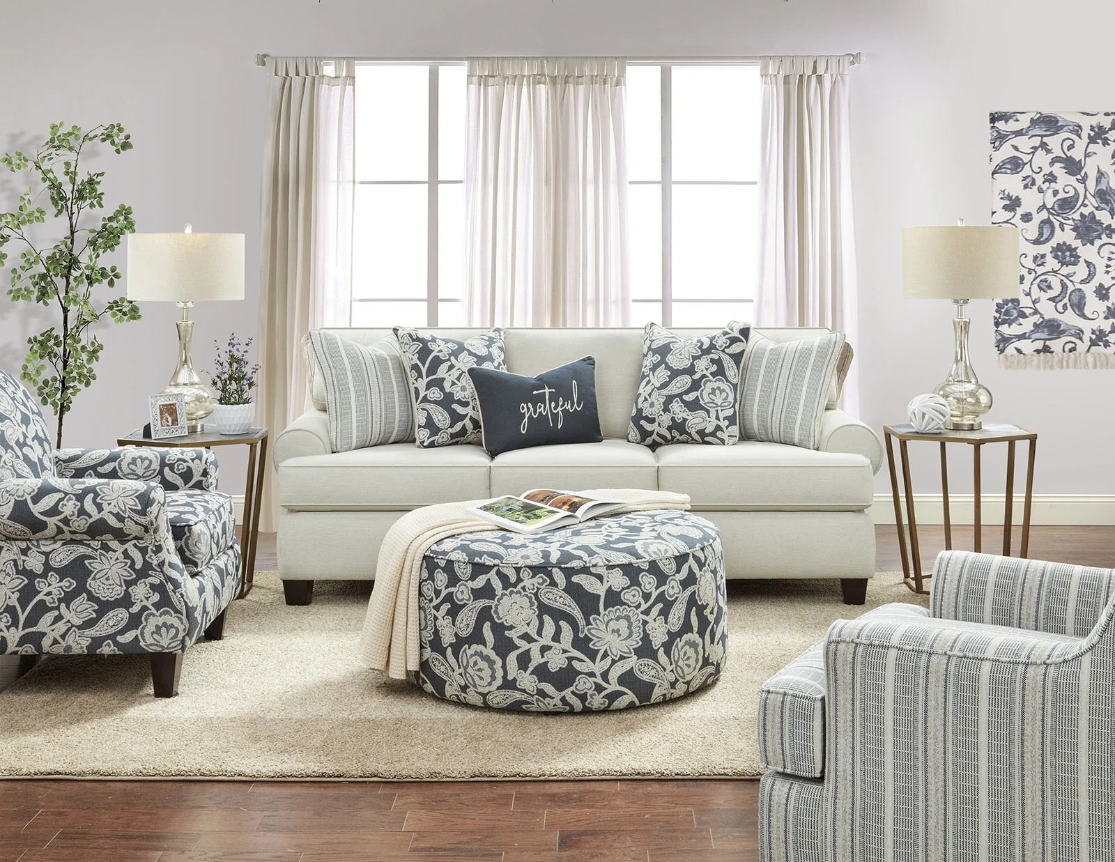 Porthcawl Fabric Round Ottoman