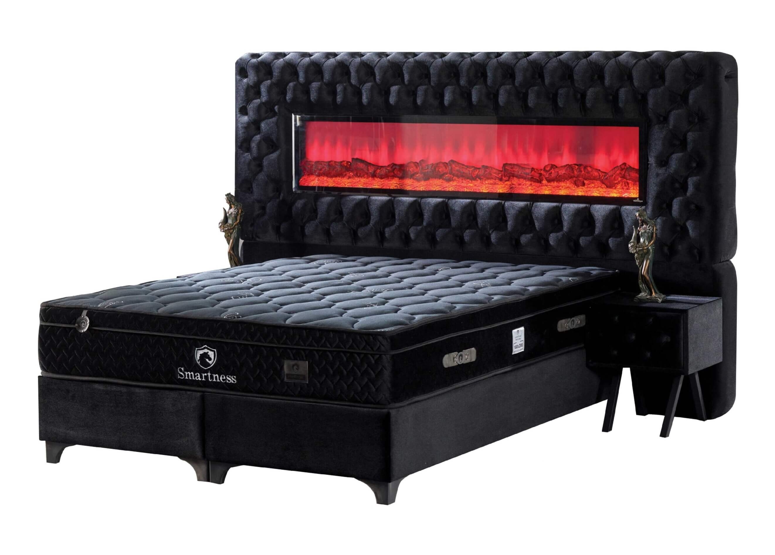 Smartness Tufted Fabric Bed with Decorative Fireplace