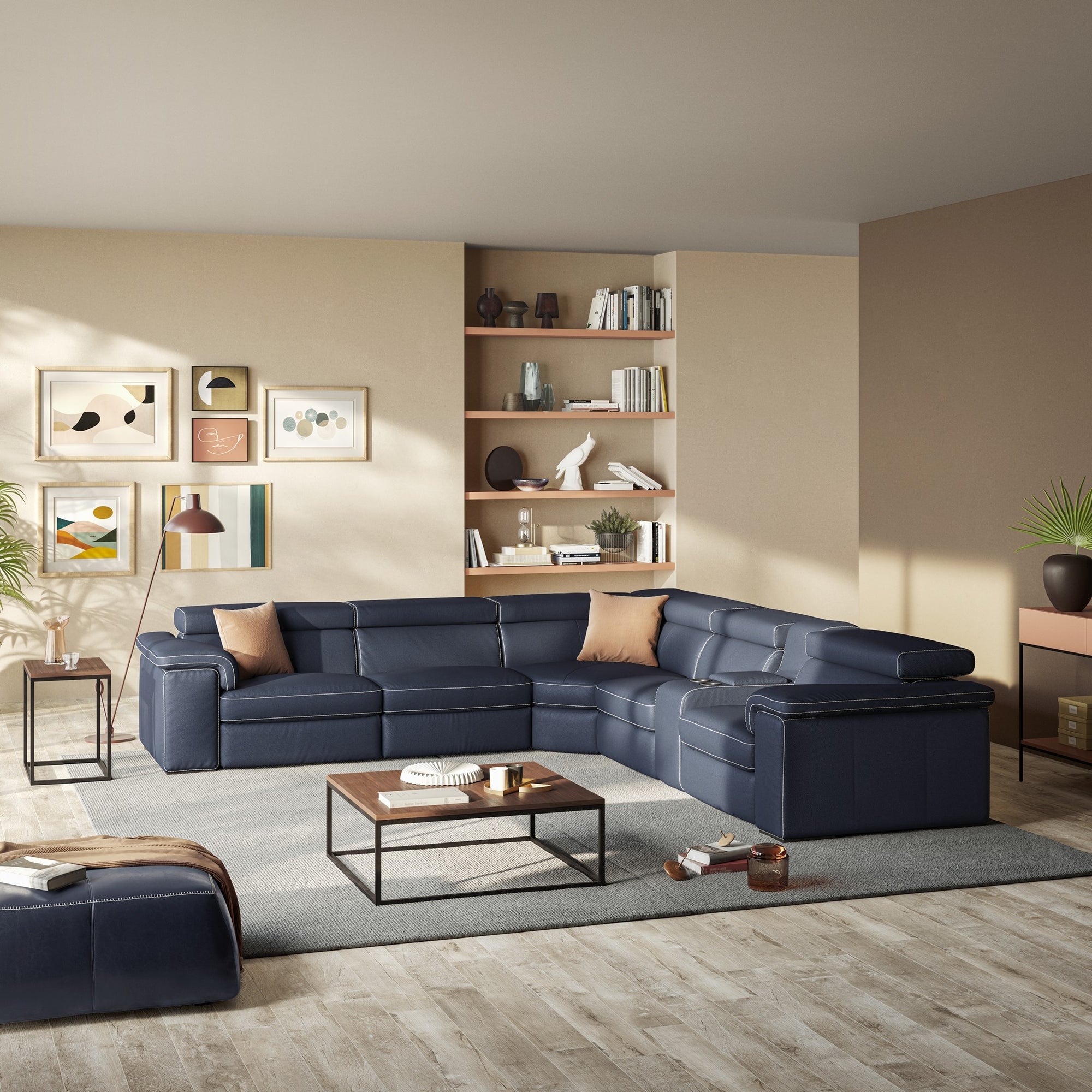 Solare Fabric/Leather L-Shape Sectional Sofa w/Recliner & Console