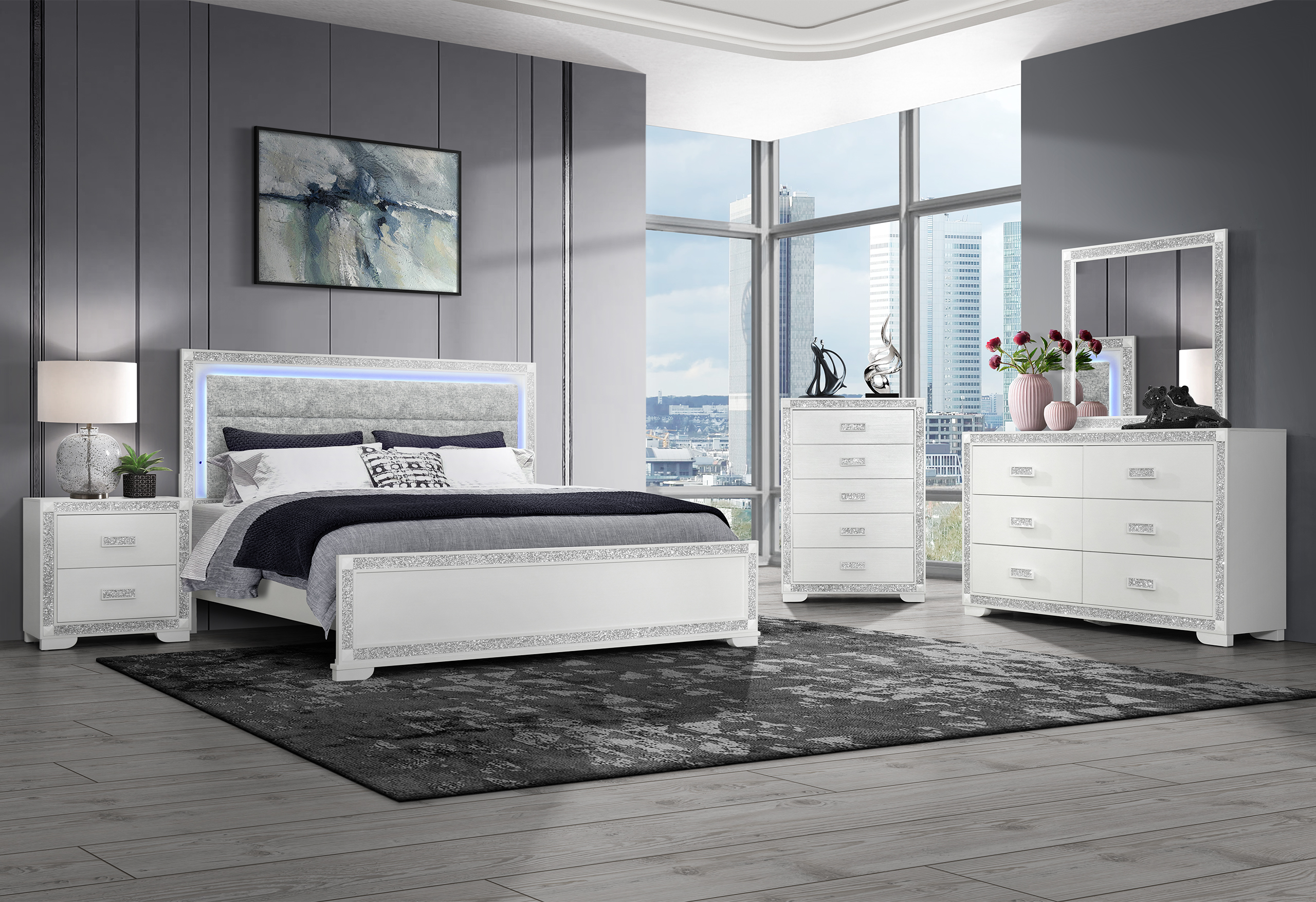 Soleil King Size Panel Bed with LED