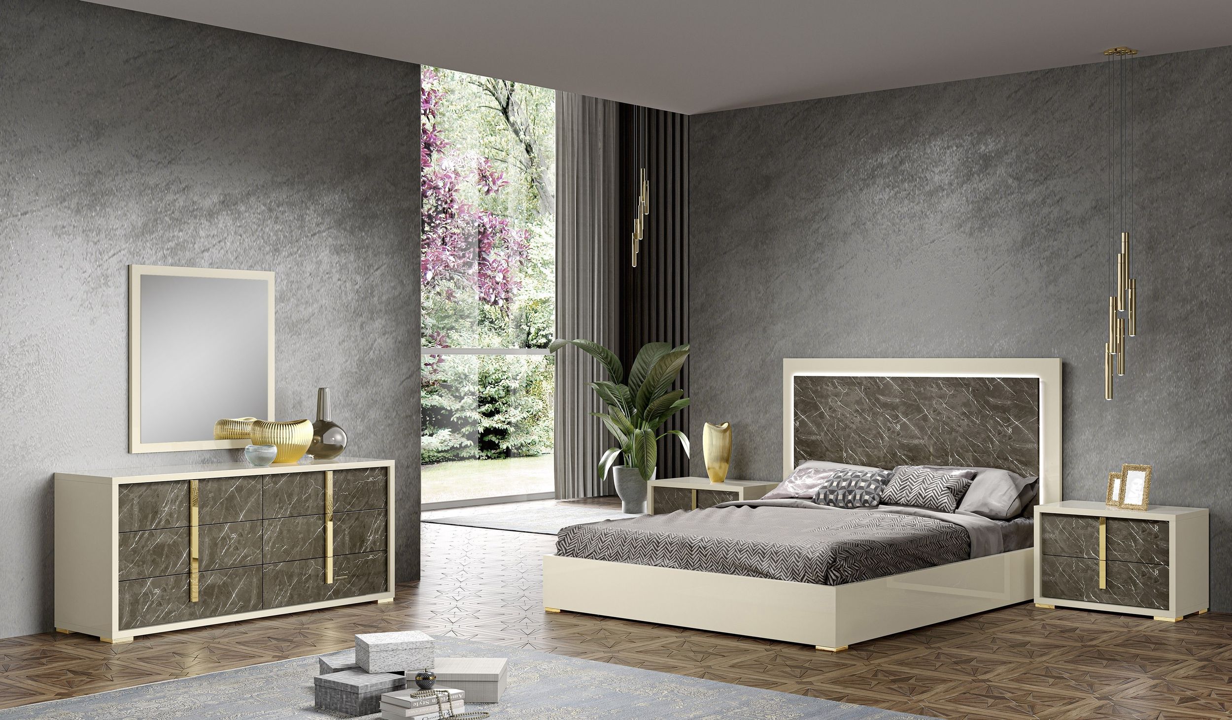 Sonia Premium Wood Veneer Bed with LED Light