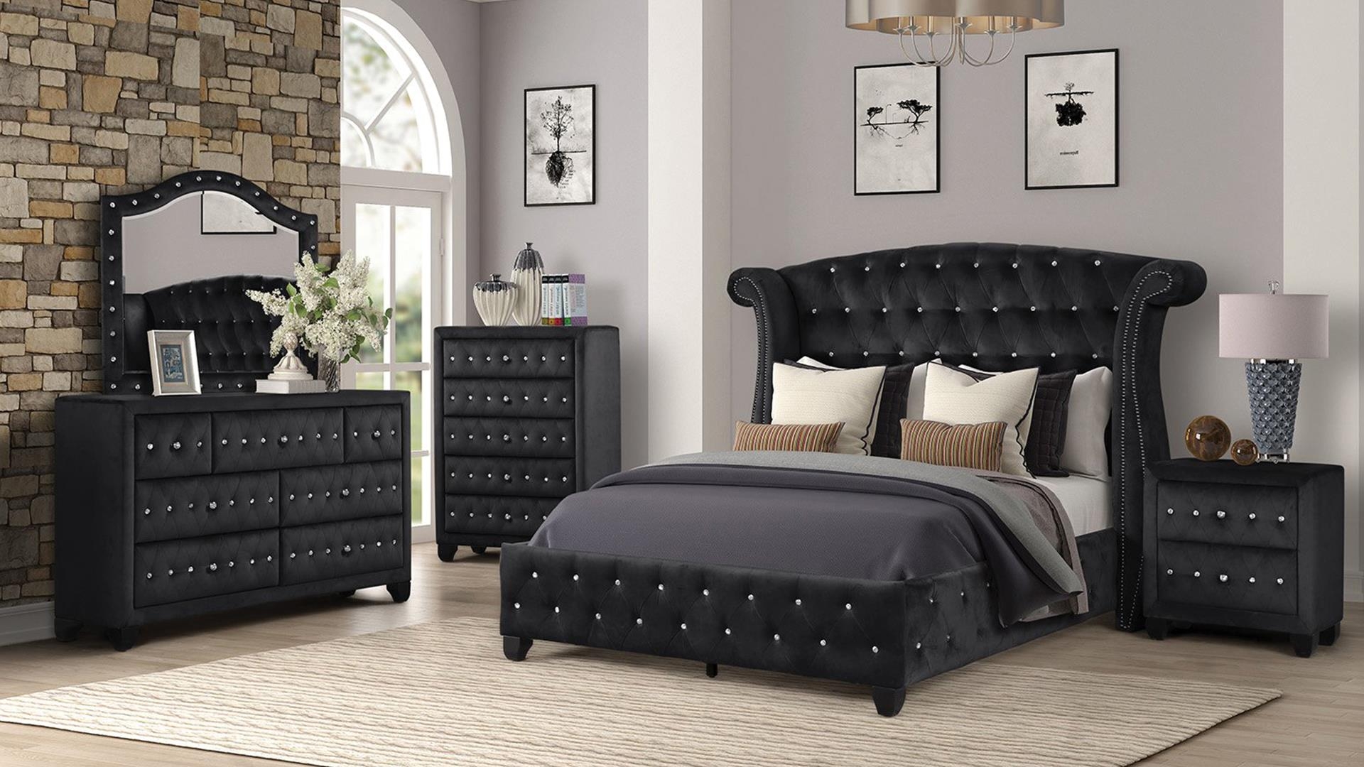 Sophia Velvet/Wood Regular Bedroom Set