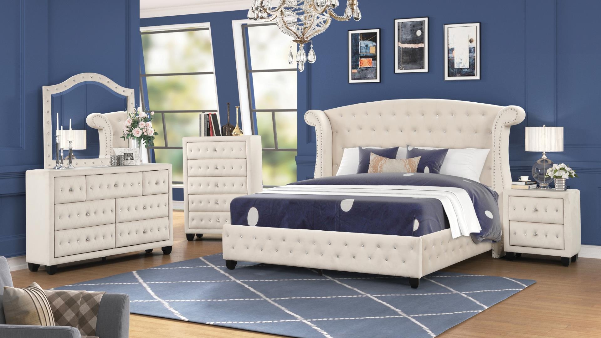 Sophia Velvet/Wood Regular Bedroom Set