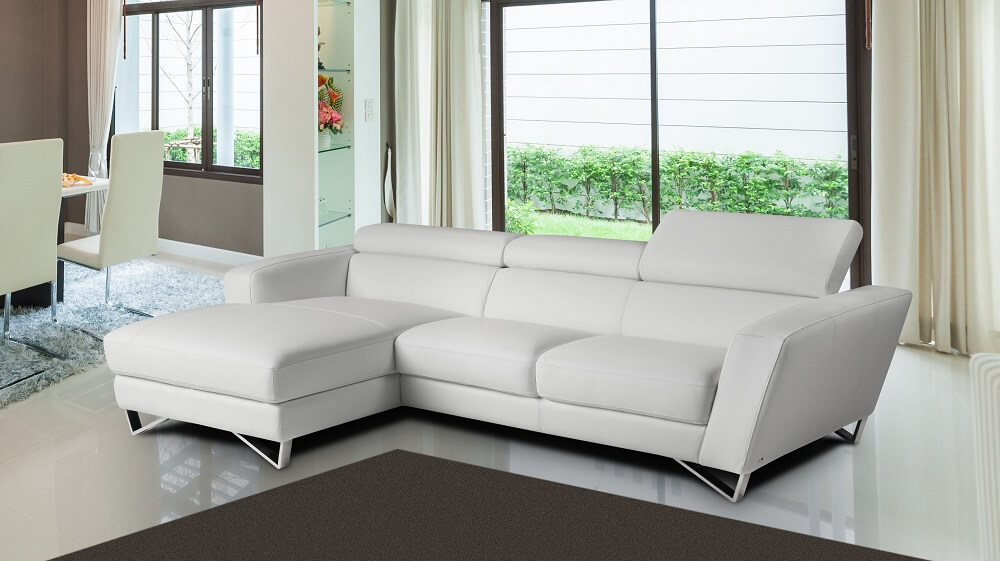 Sparta Mini Italian Leather Sectional, Left Arm Chaise, Bianco White by J&M Furniture