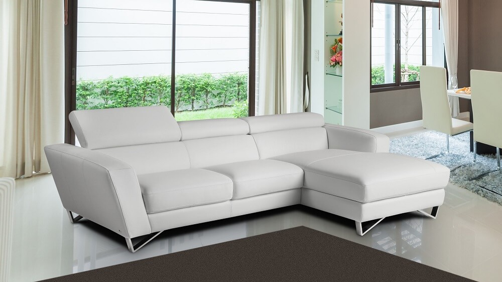 Sparta Mini Italian Leather Sectional, Right Arm Chaise, Bianco White by J&M Furniture