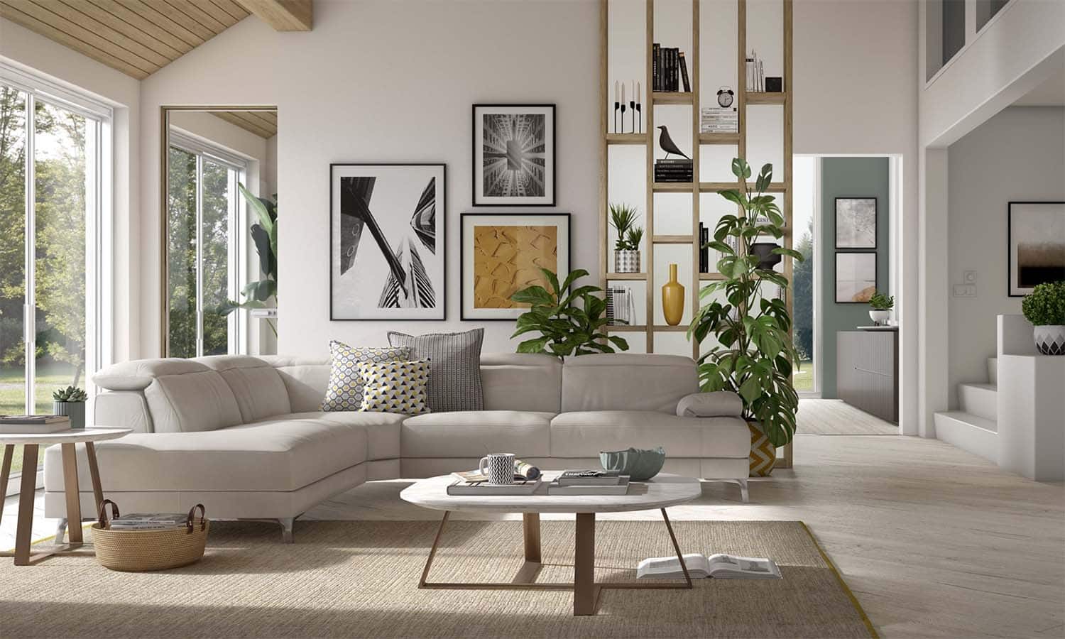 Speranza Fabric/Leather L-Shape Sectional Sofa w/ Chaise
